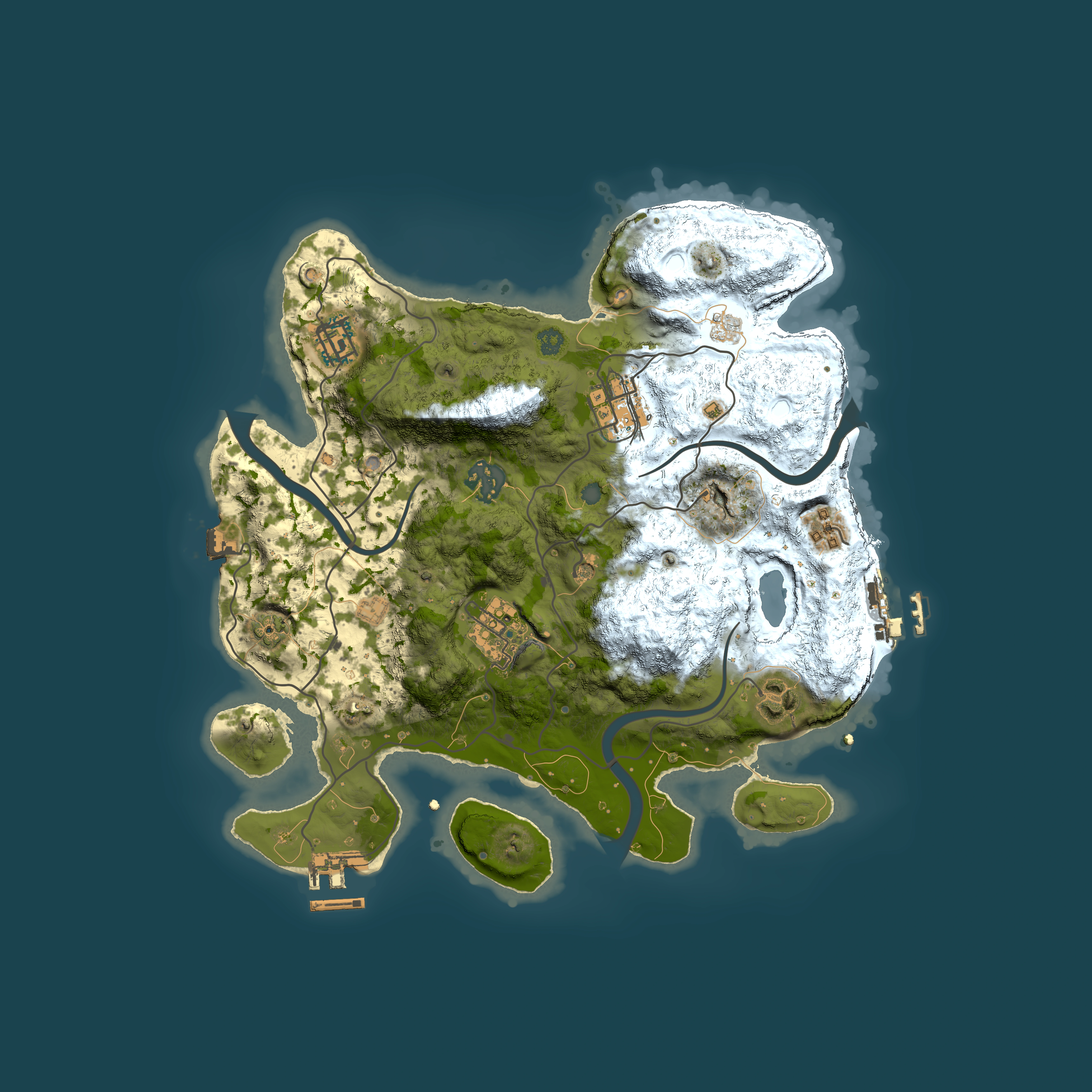 Full top-down render of Rust map seed 1647132849, 3000x3000m