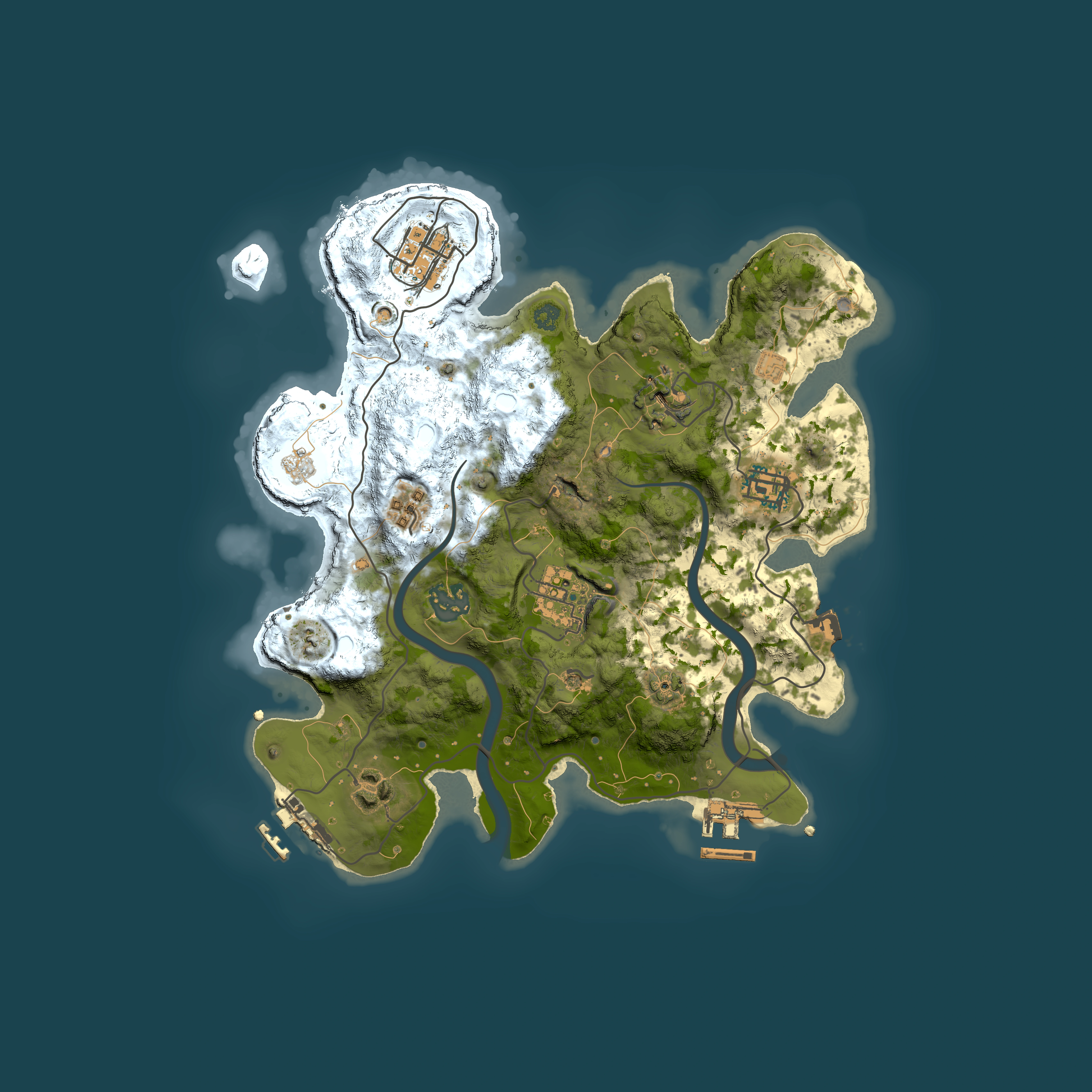 Full top-down render of Rust map seed 1908415219, 3000x3000m