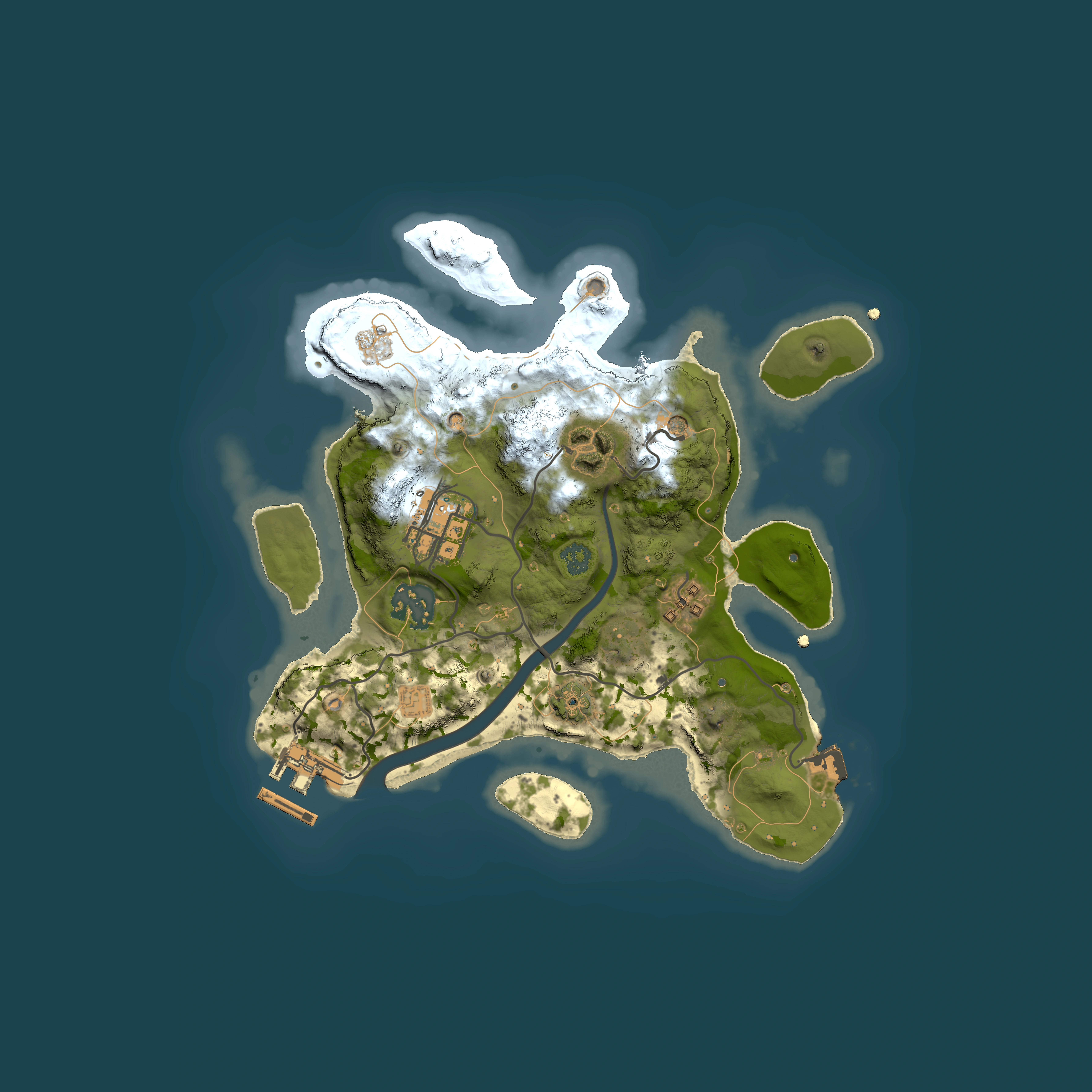 Full top-down render of Rust map seed 1490558535, 2500x2500m