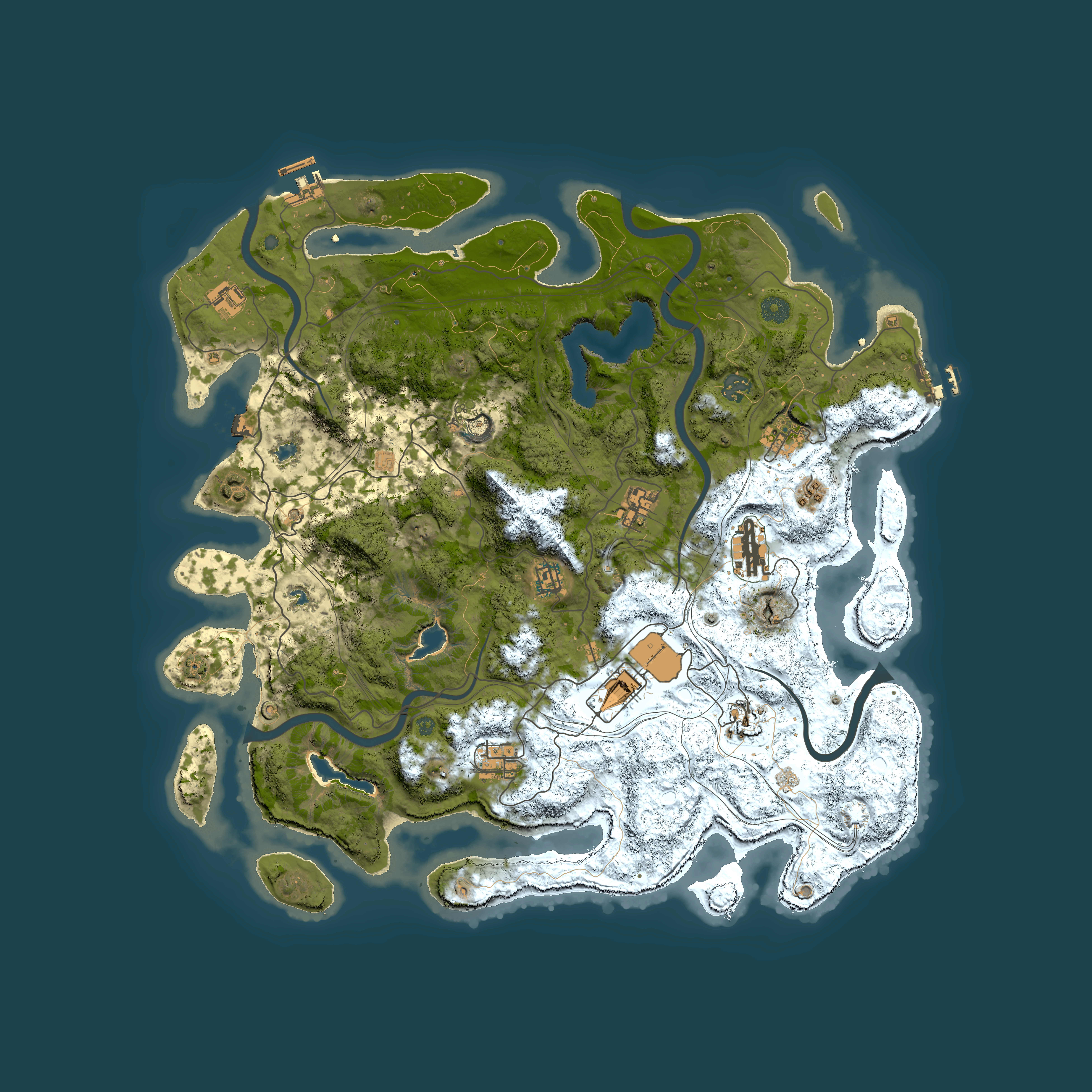 Full top-down render of Rust map seed 7440023, 4500x4500m