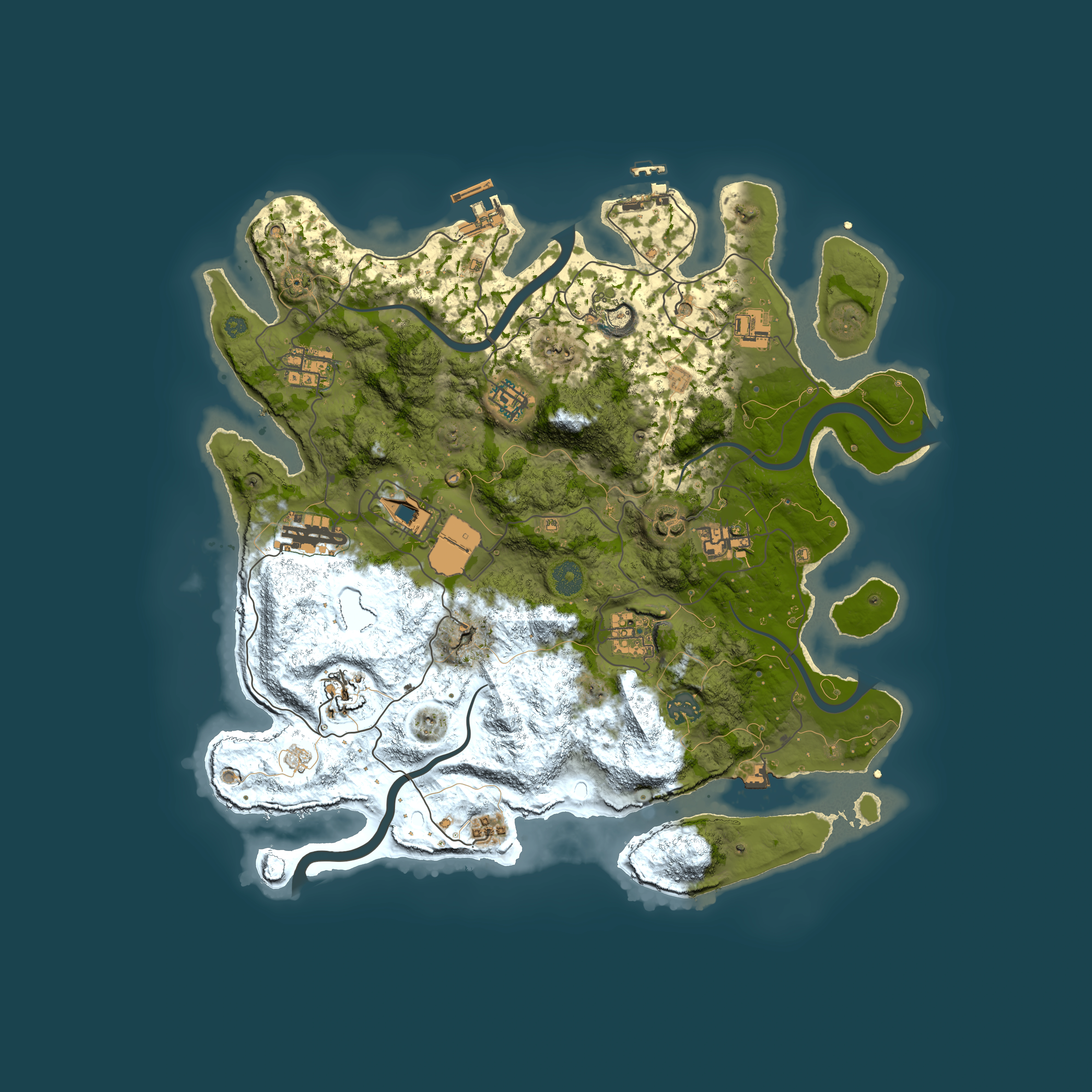 Full top-down render of Rust map seed 57425782, 3850x3850m