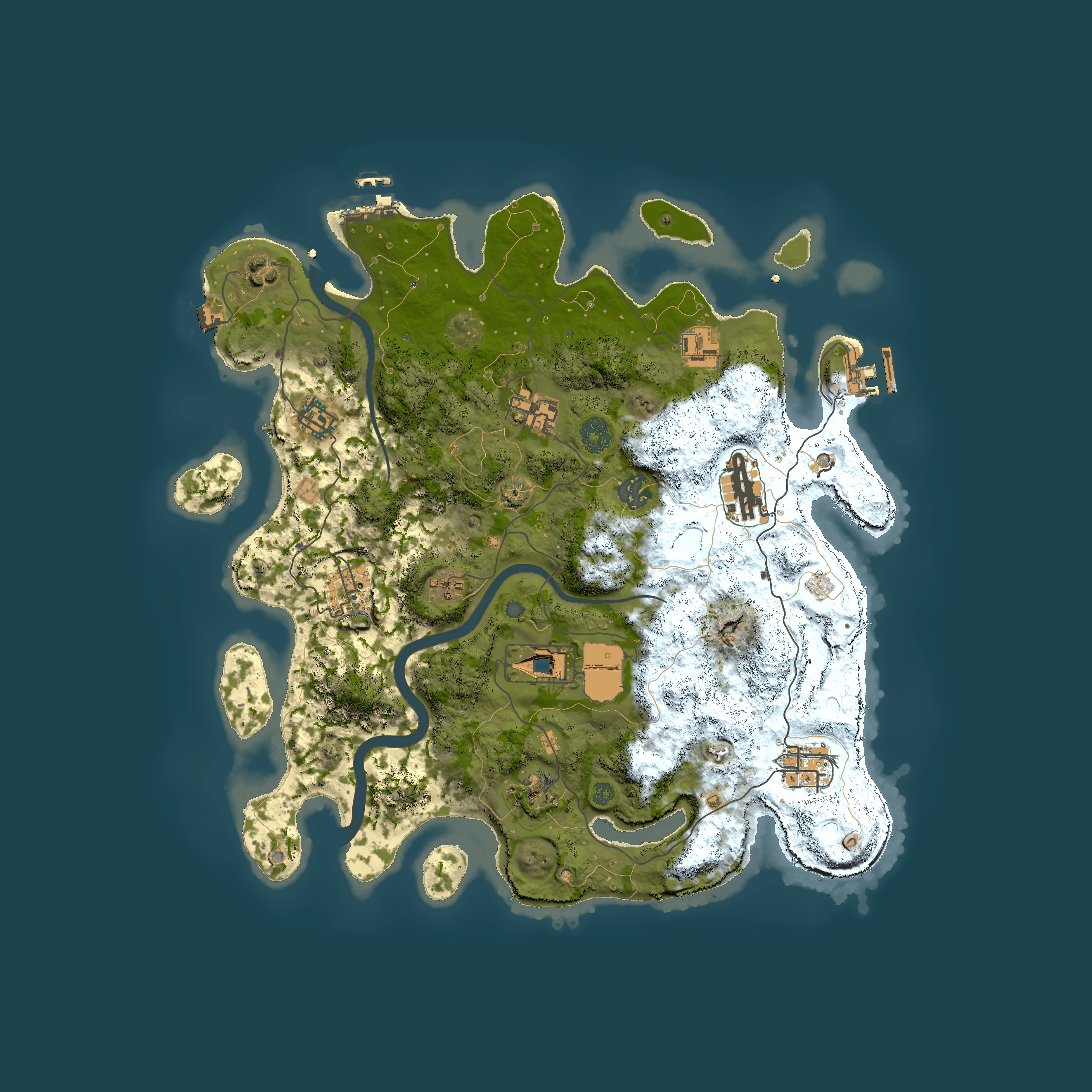 Full top-down render of Rust map seed 57425791, 3750x3750m
