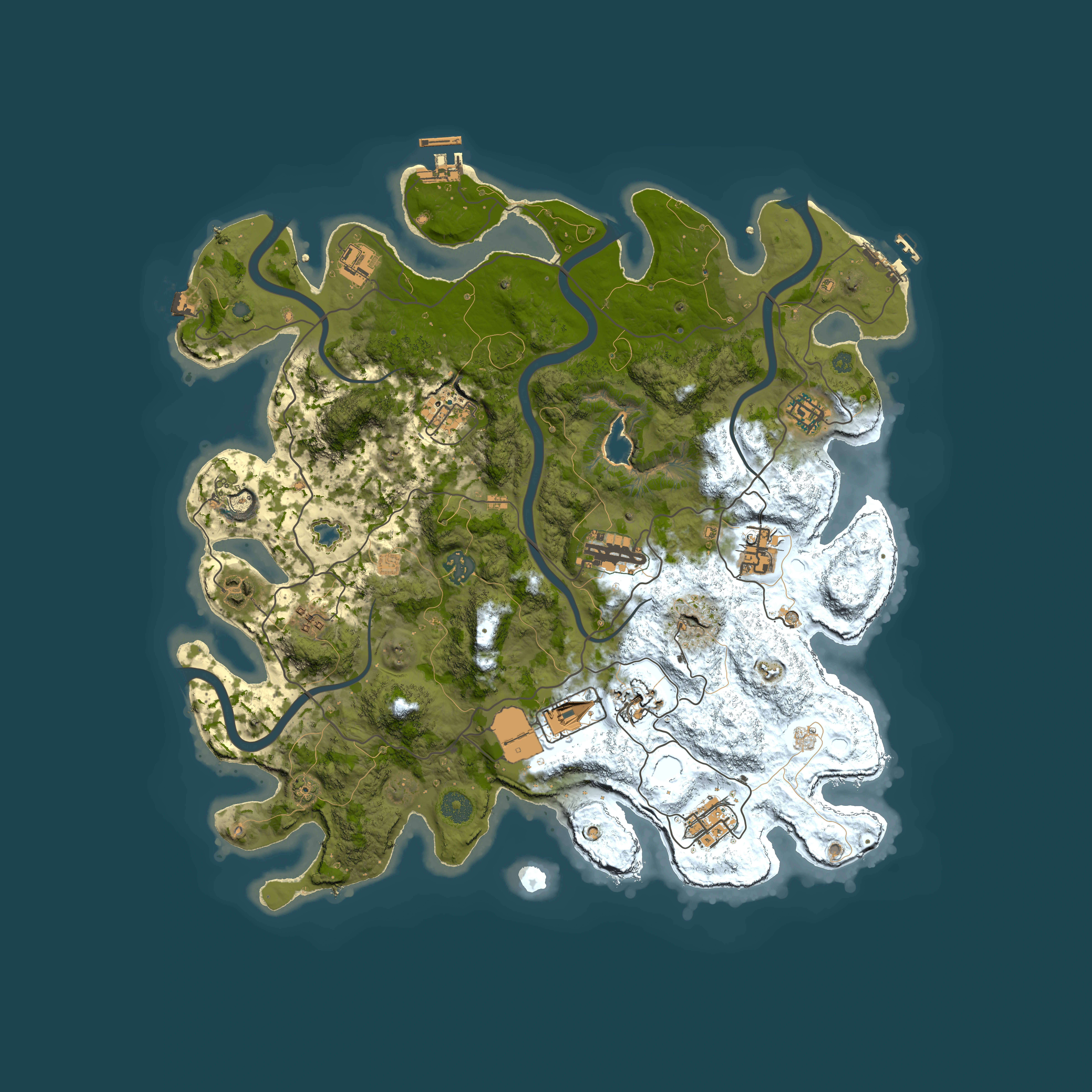 Full top-down render of Rust map seed 57425796, 4050x4050m
