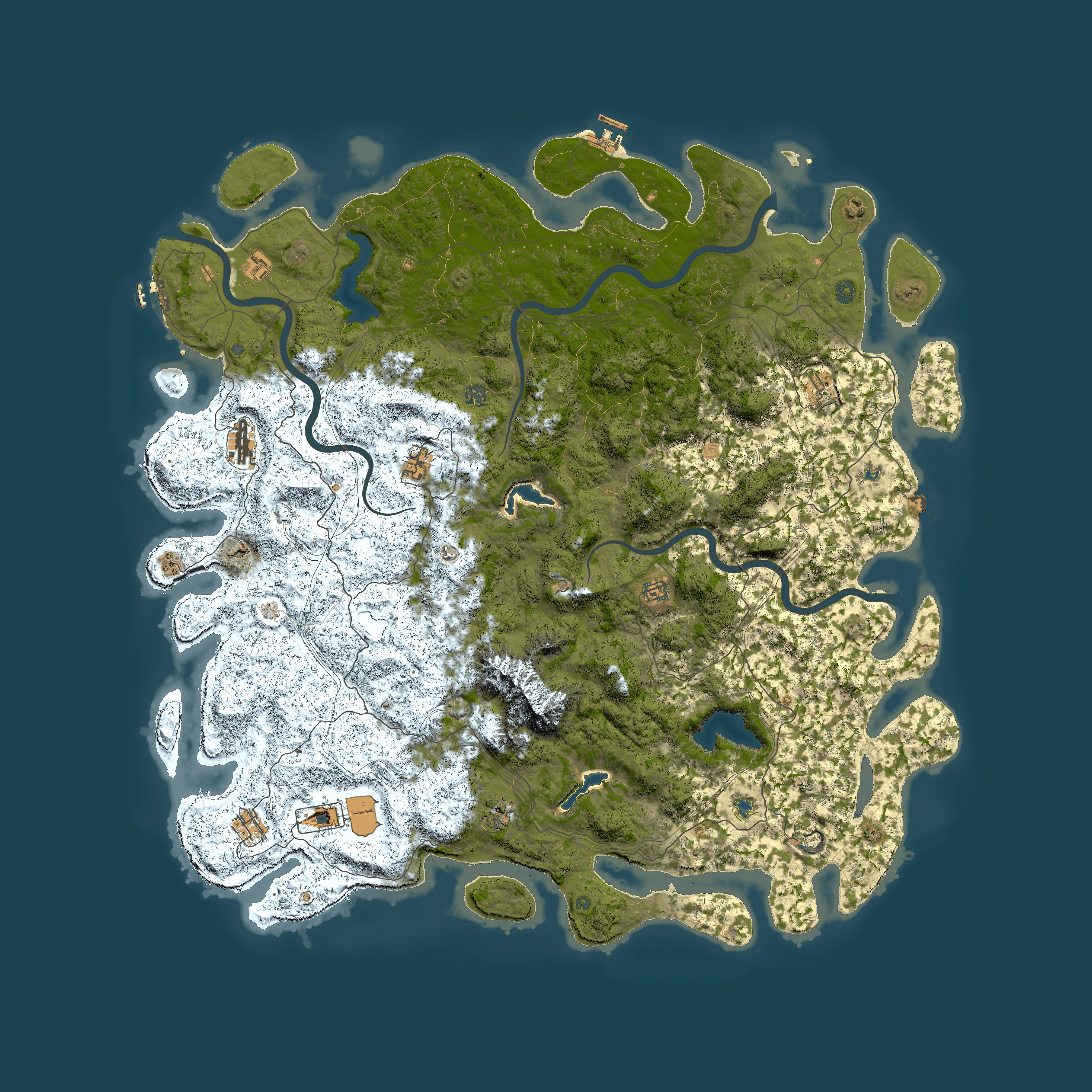 Full top-down render of Rust map seed 57425809, 5850x5850m