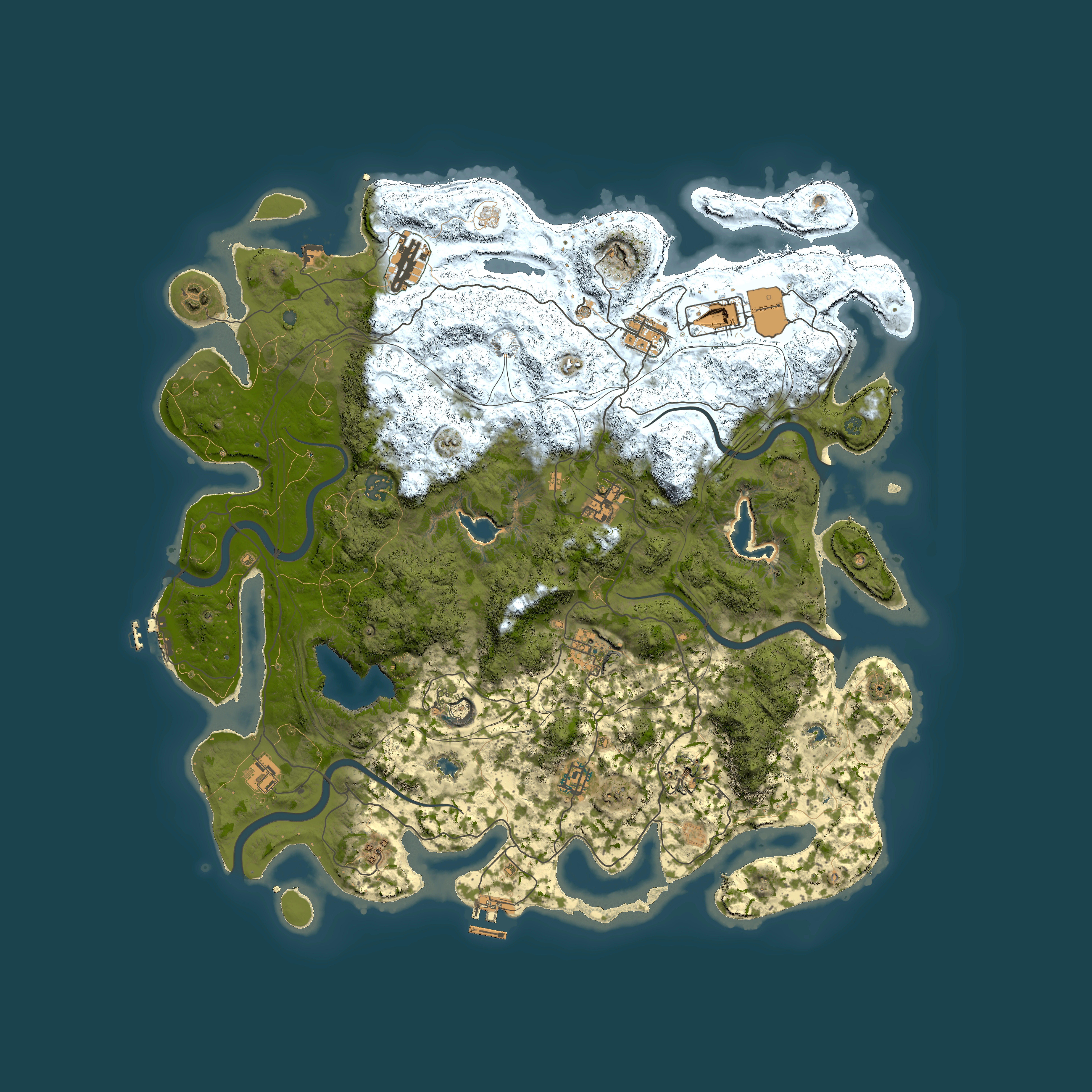Full top-down render of Rust map seed 57425803, 4600x4600m