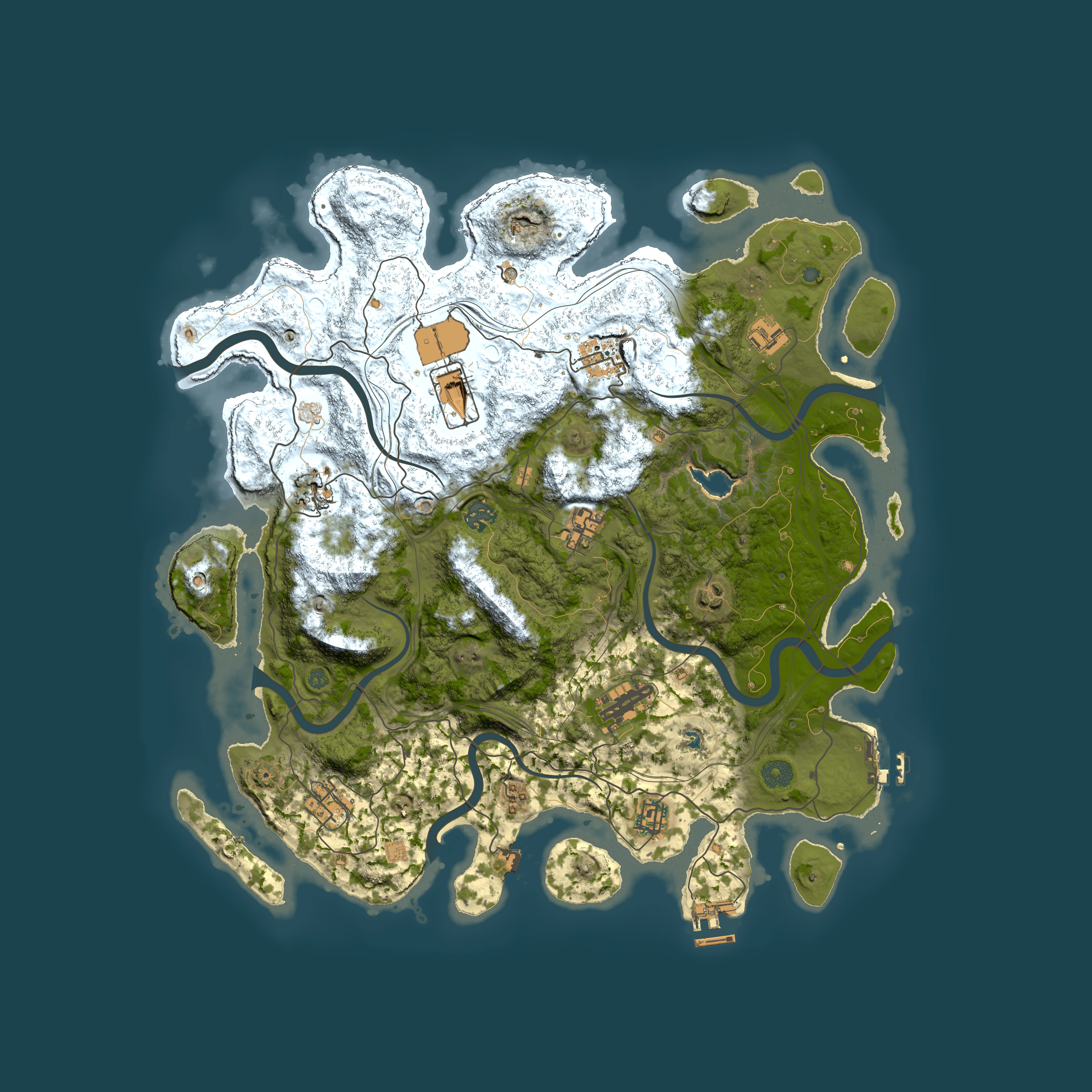 Full top-down render of Rust map seed 57425820, 4250x4250m