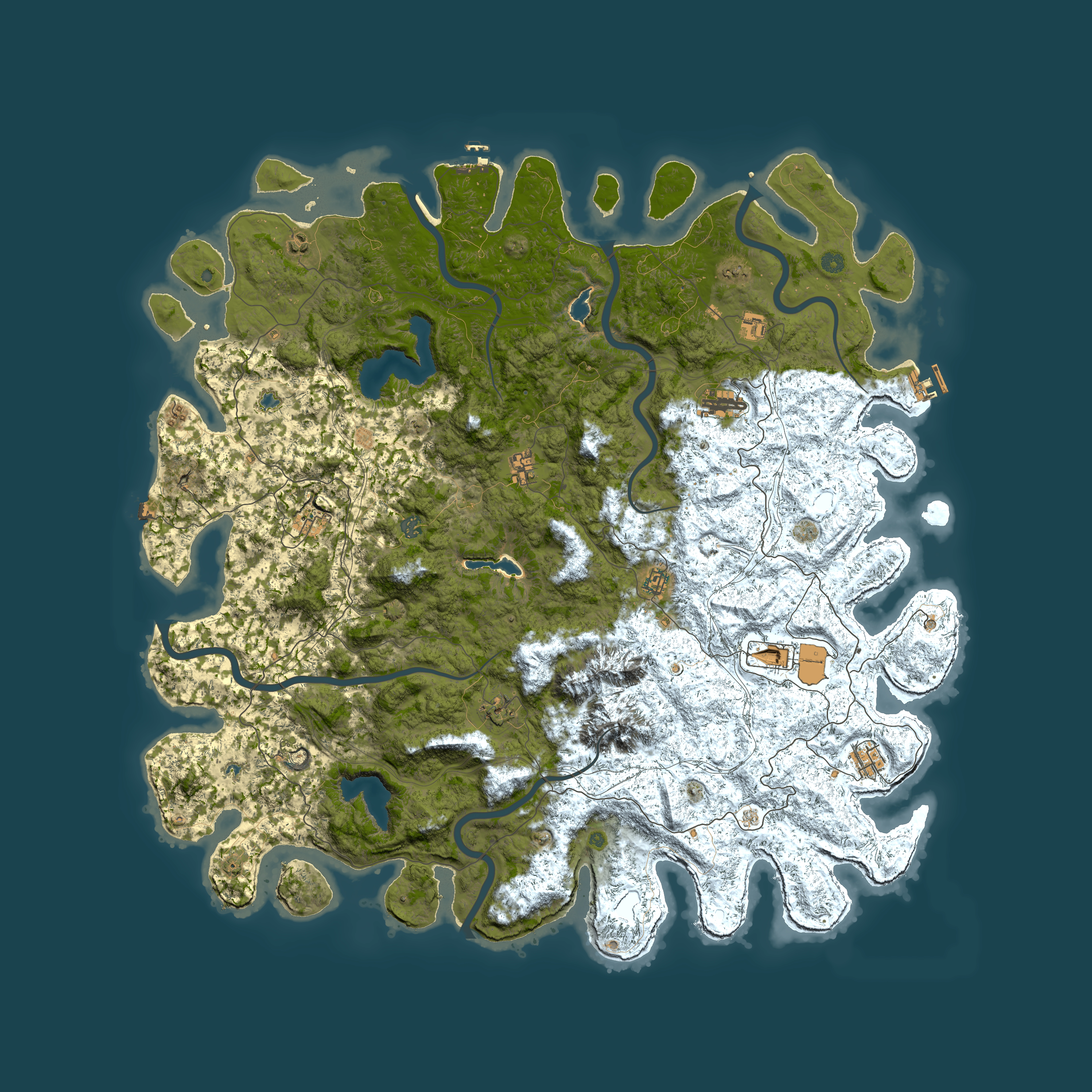 Full top-down render of Rust map seed 57425821, 5850x5850m