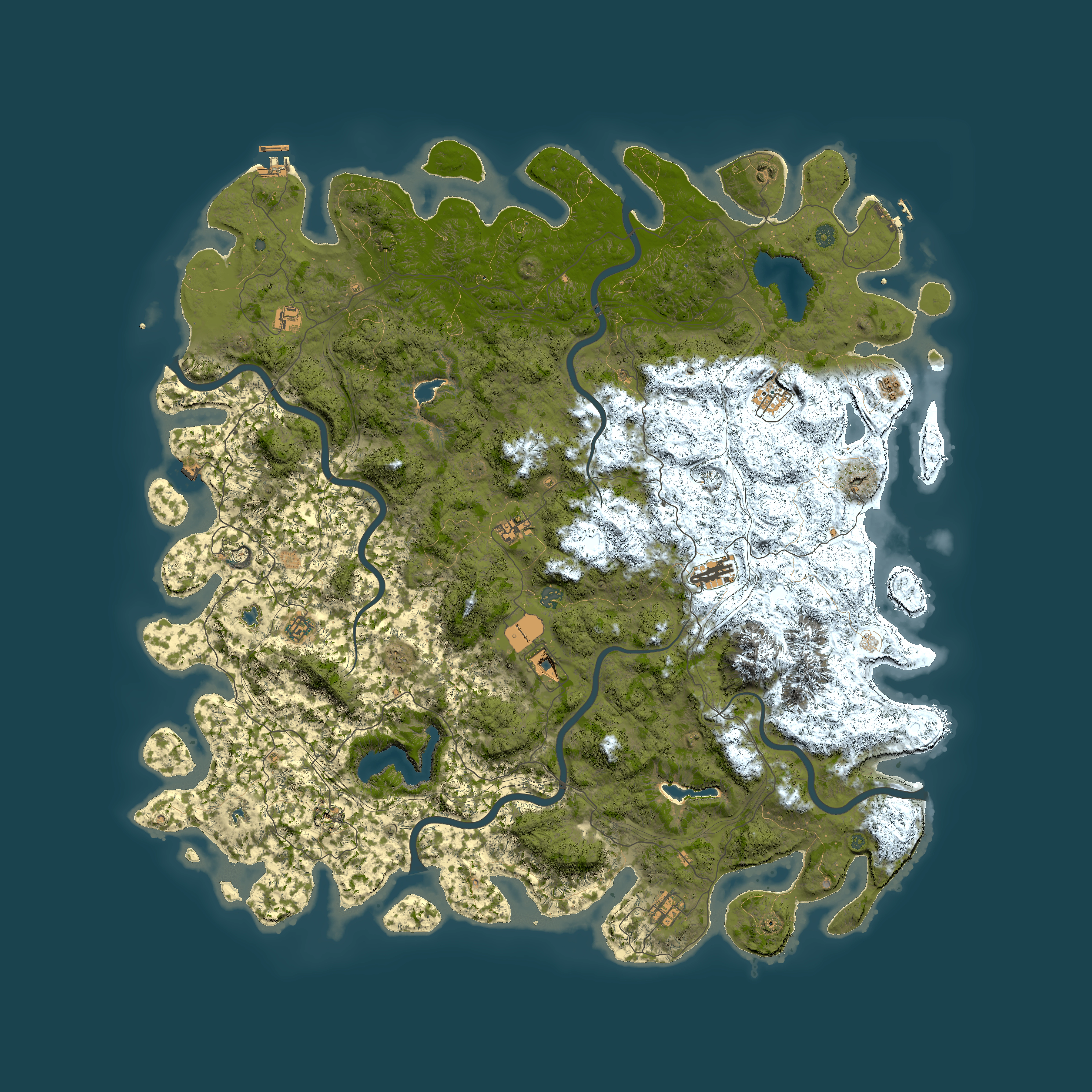 Full top-down render of Rust map seed 57425830, 6000x6000m