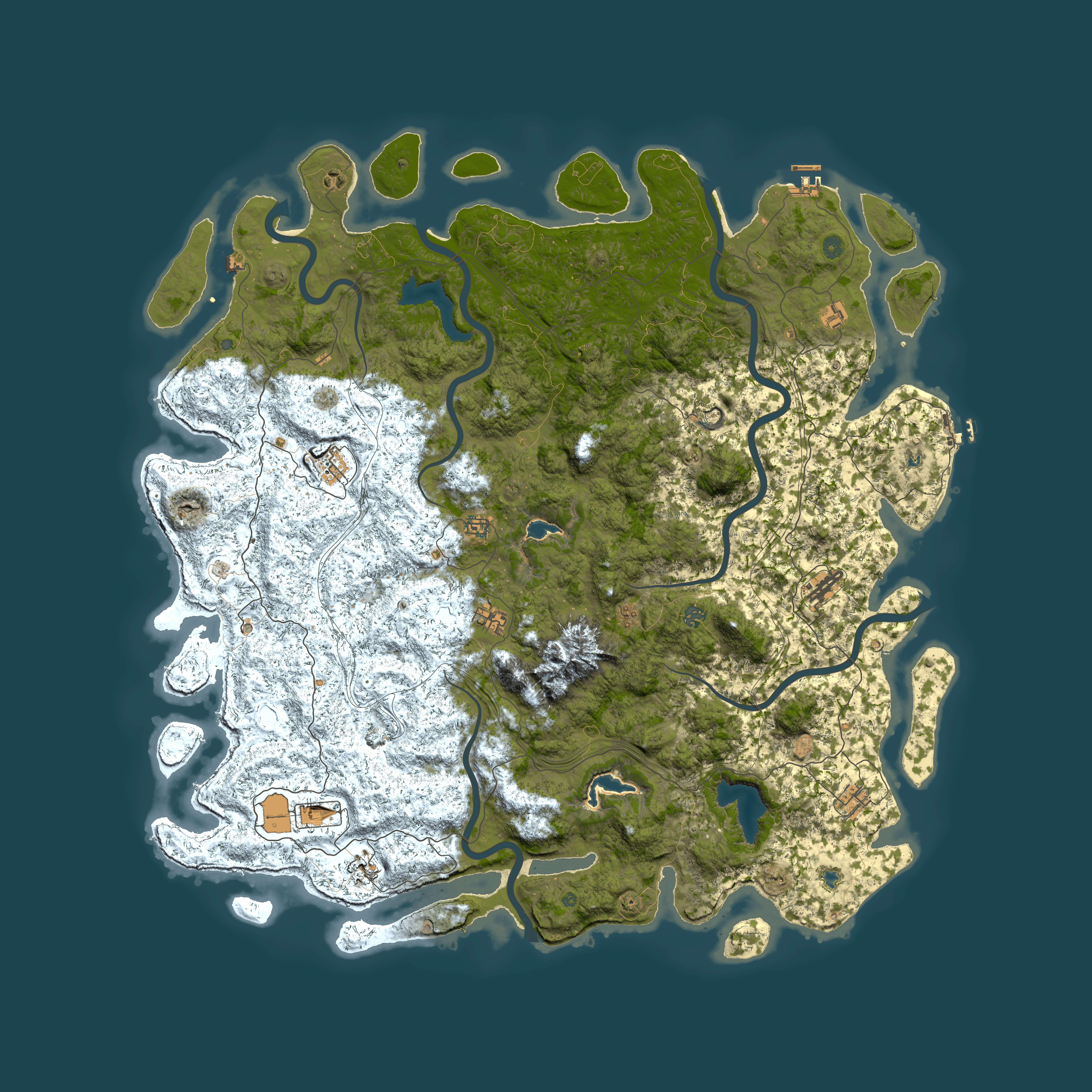 Full top-down render of Rust map seed 57425834, 6000x6000m