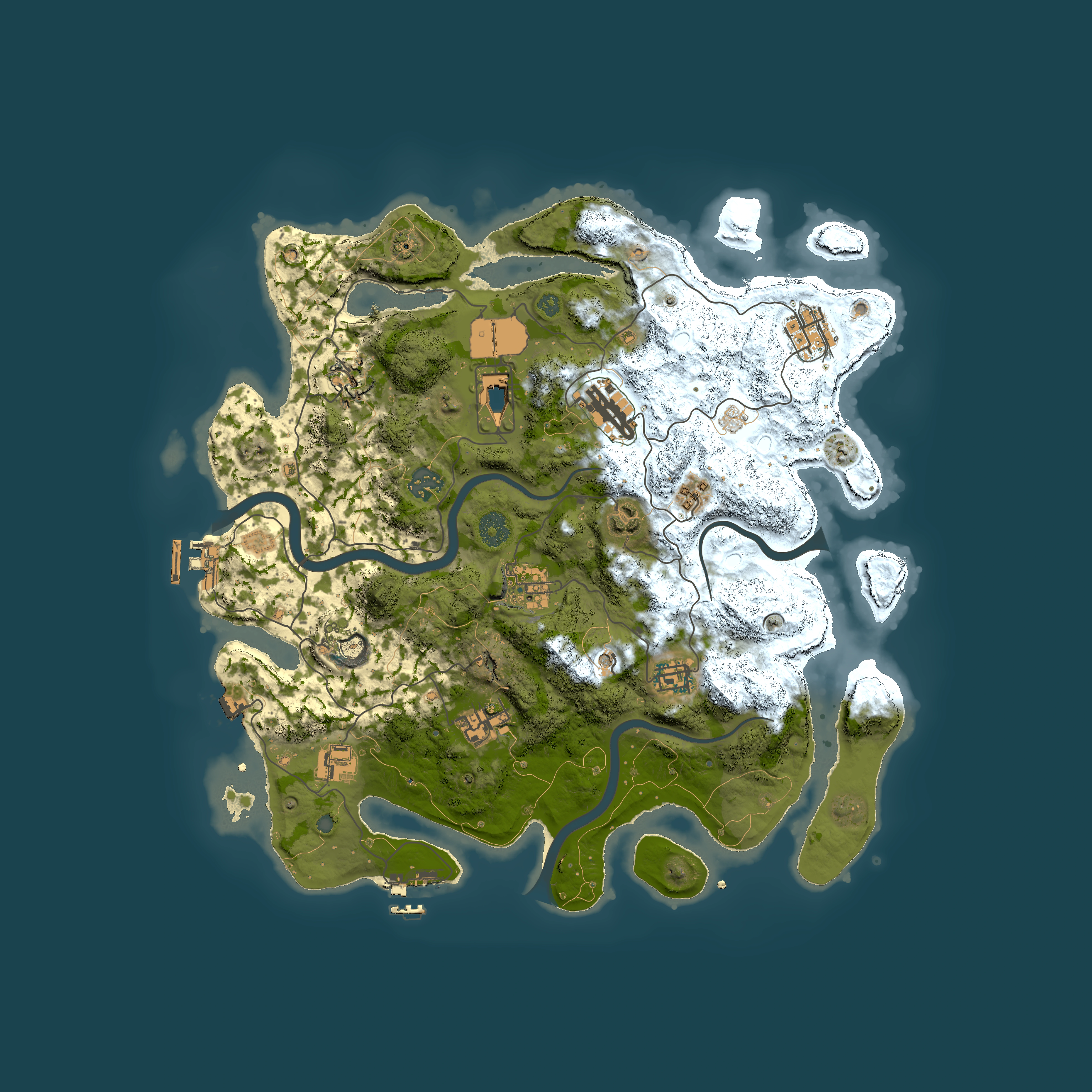 Full top-down render of Rust map seed 57425836, 3850x3850m