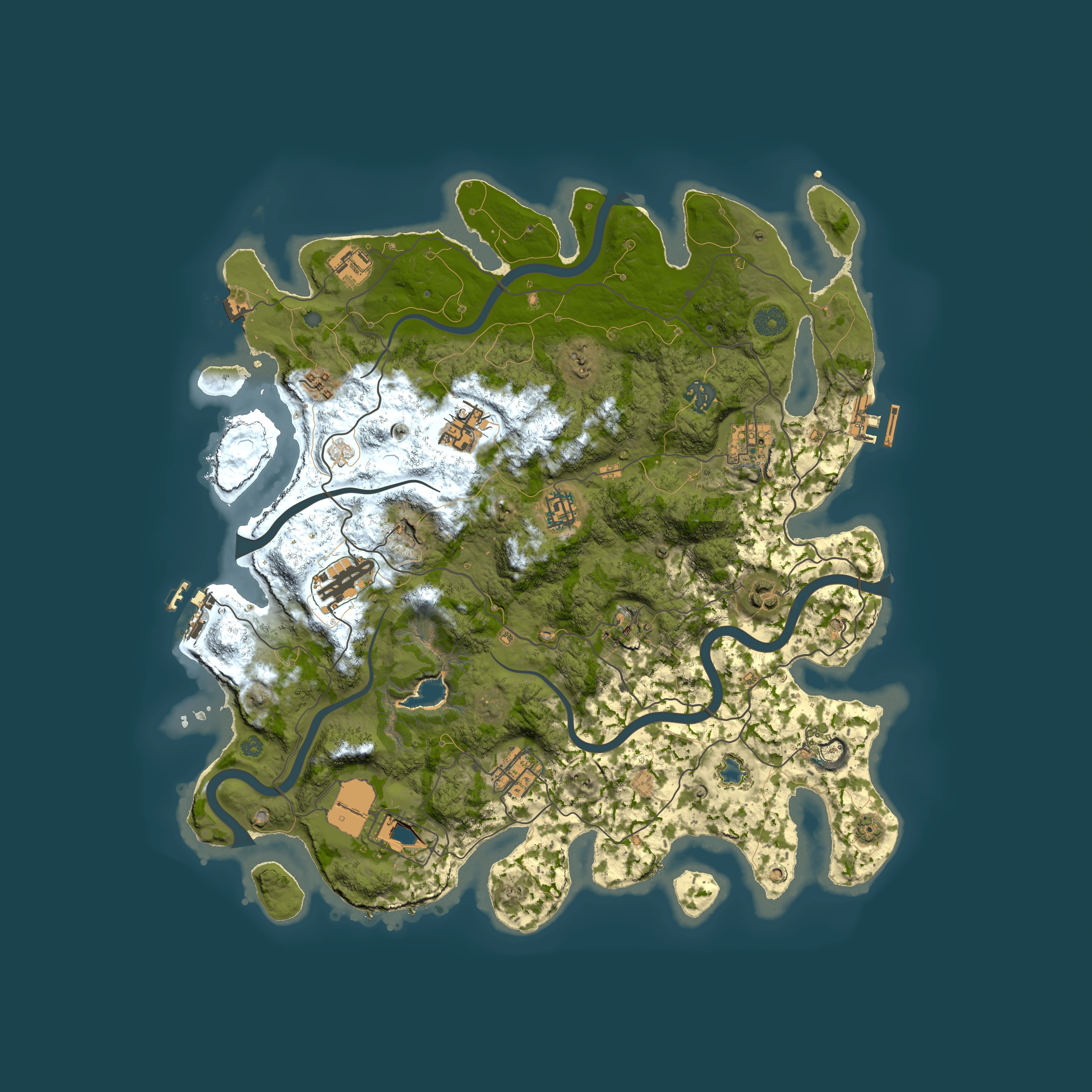 Full top-down render of Rust map seed 57425838, 4050x4050m