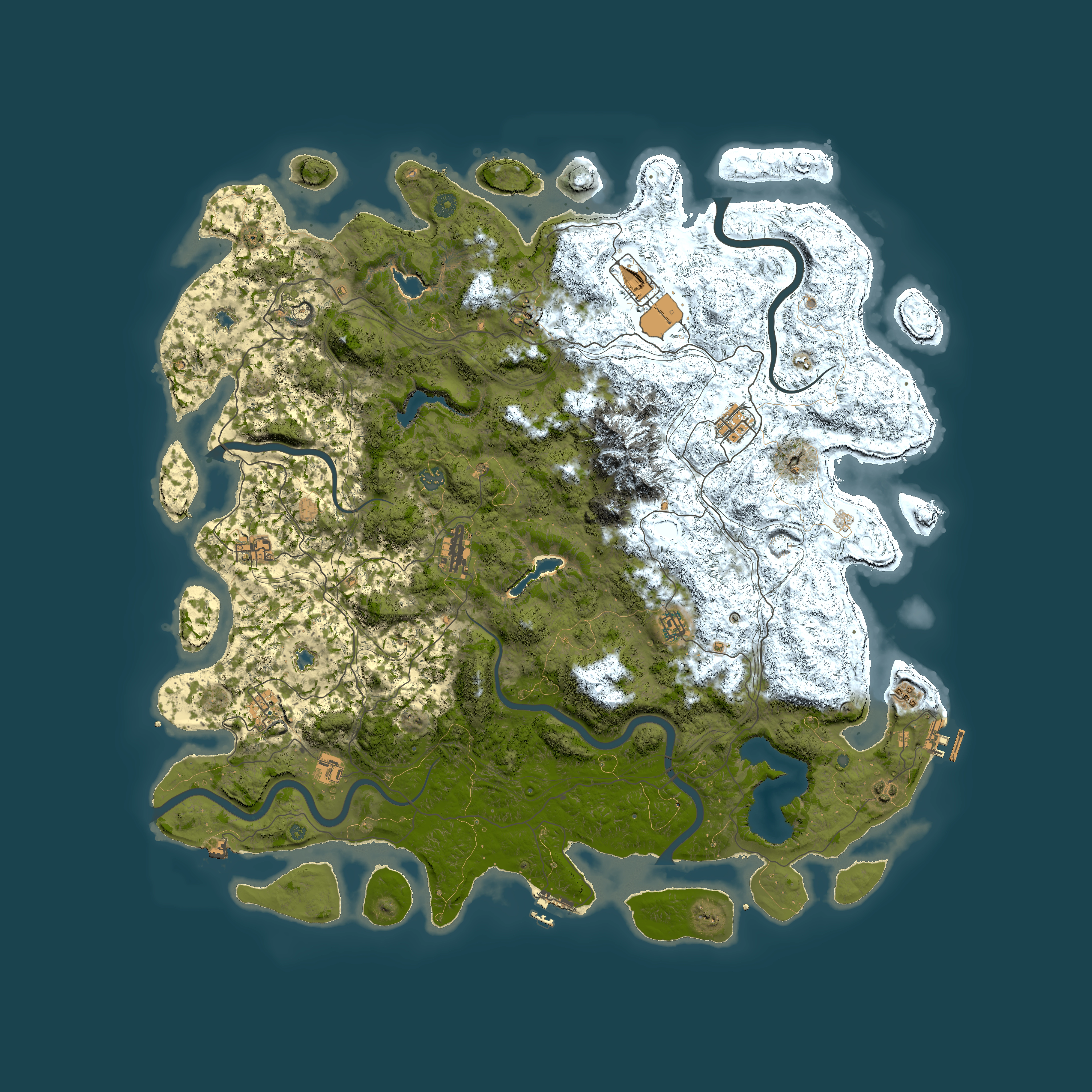 Full top-down render of Rust map seed 57425841, 5400x5400m