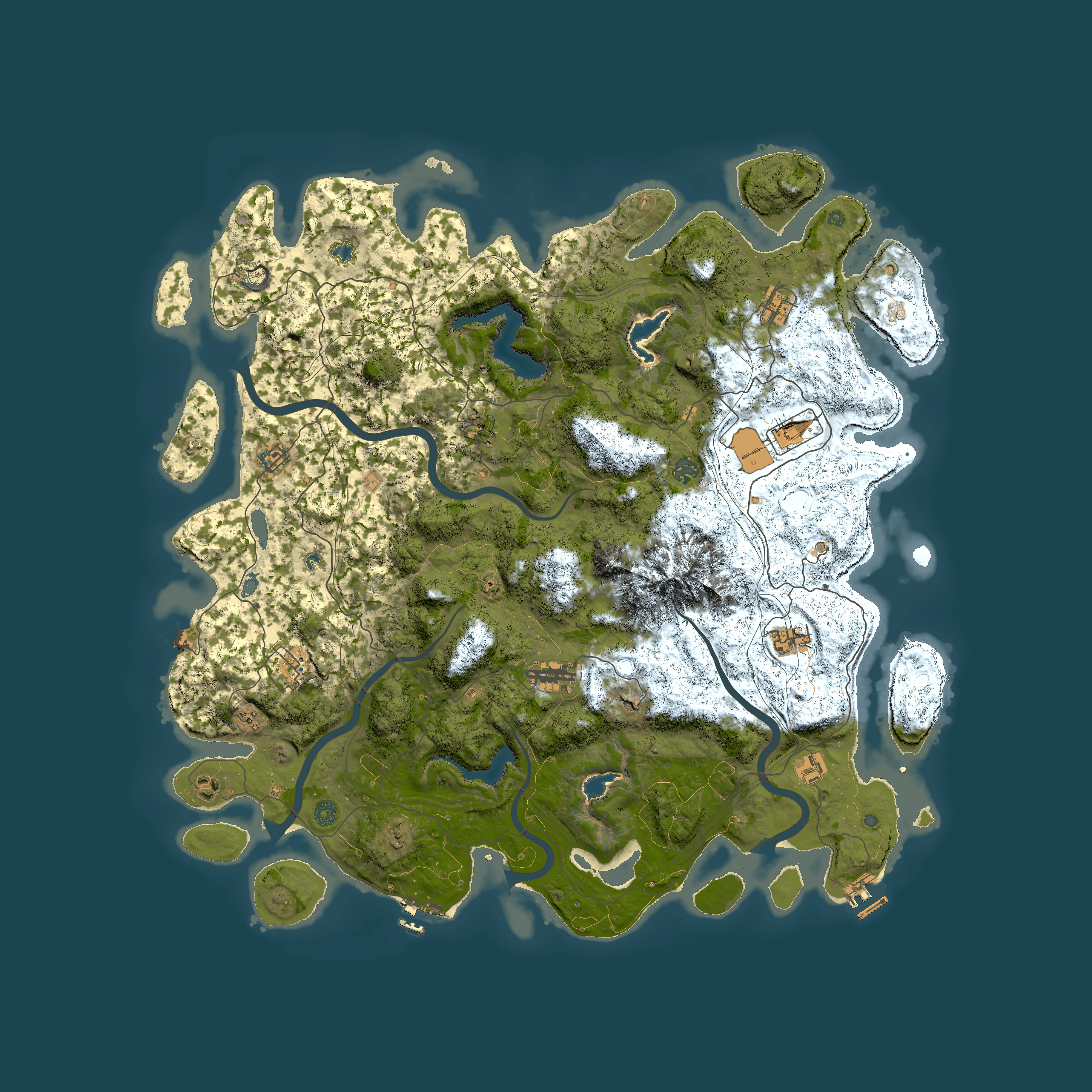 Full top-down render of Rust map seed 57425845, 5150x5150m