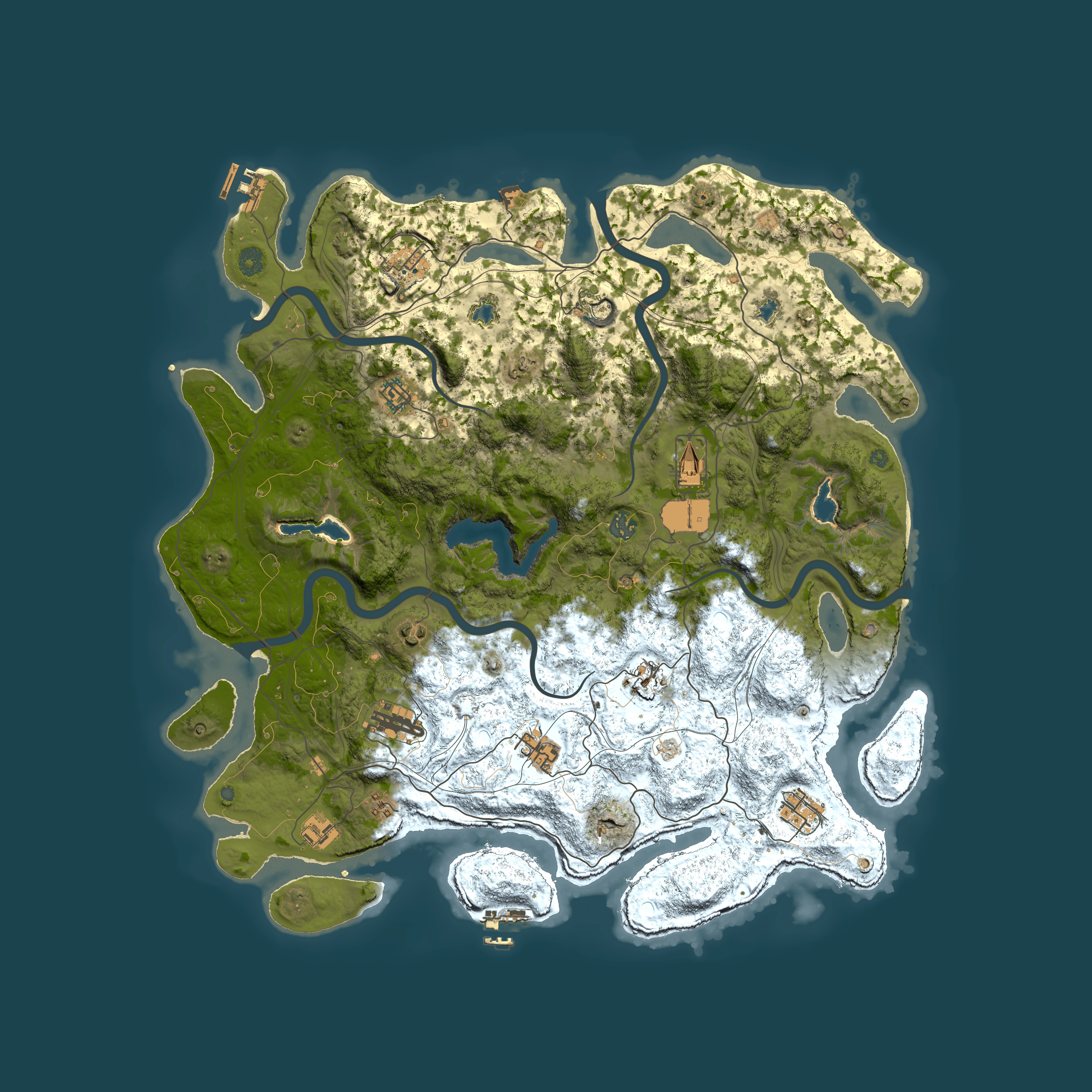 Full top-down render of Rust map seed 57425848, 4650x4650m