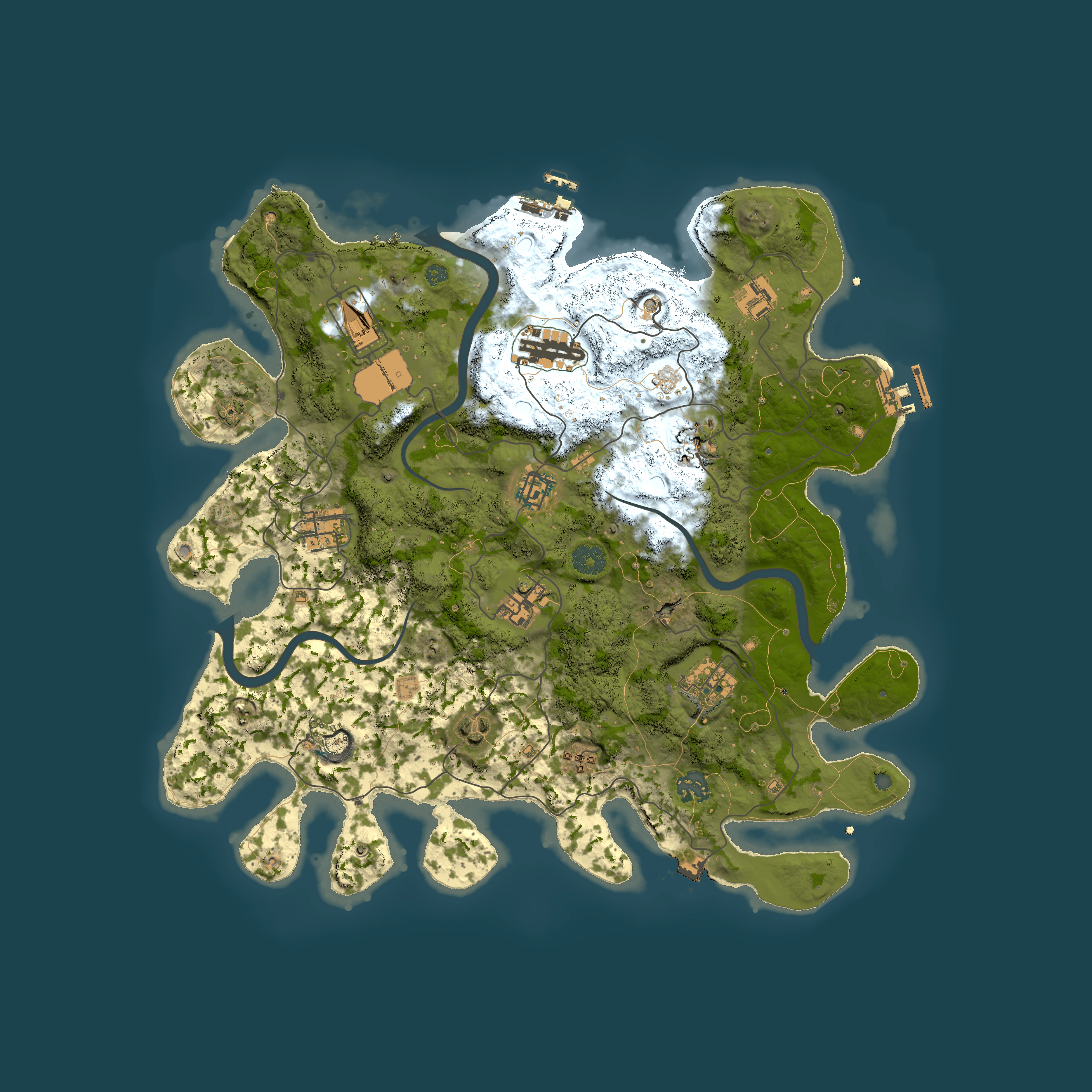 Full top-down render of Rust map seed 57425854, 3850x3850m