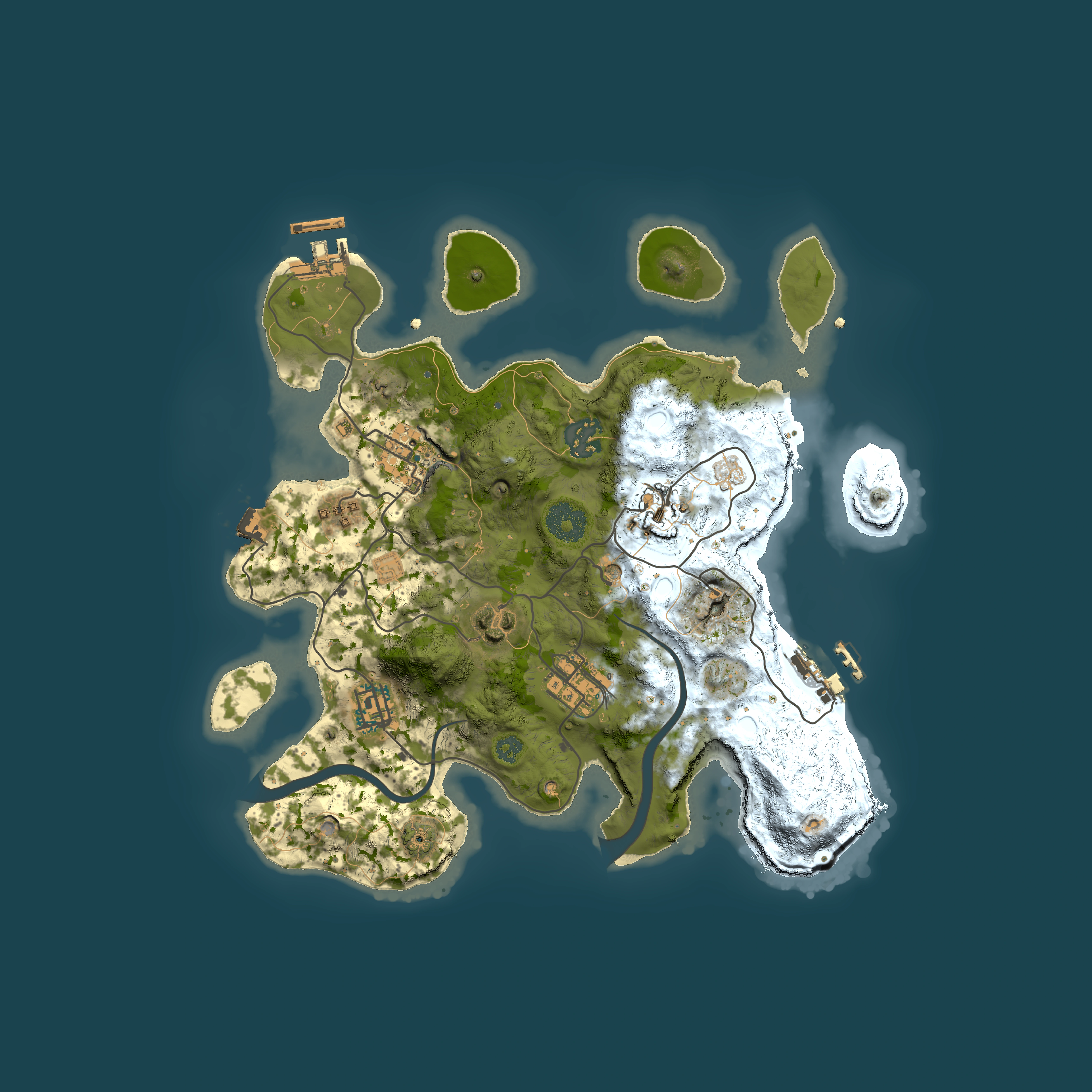 Full top-down render of Rust map seed 1292705207, 3000x3000m