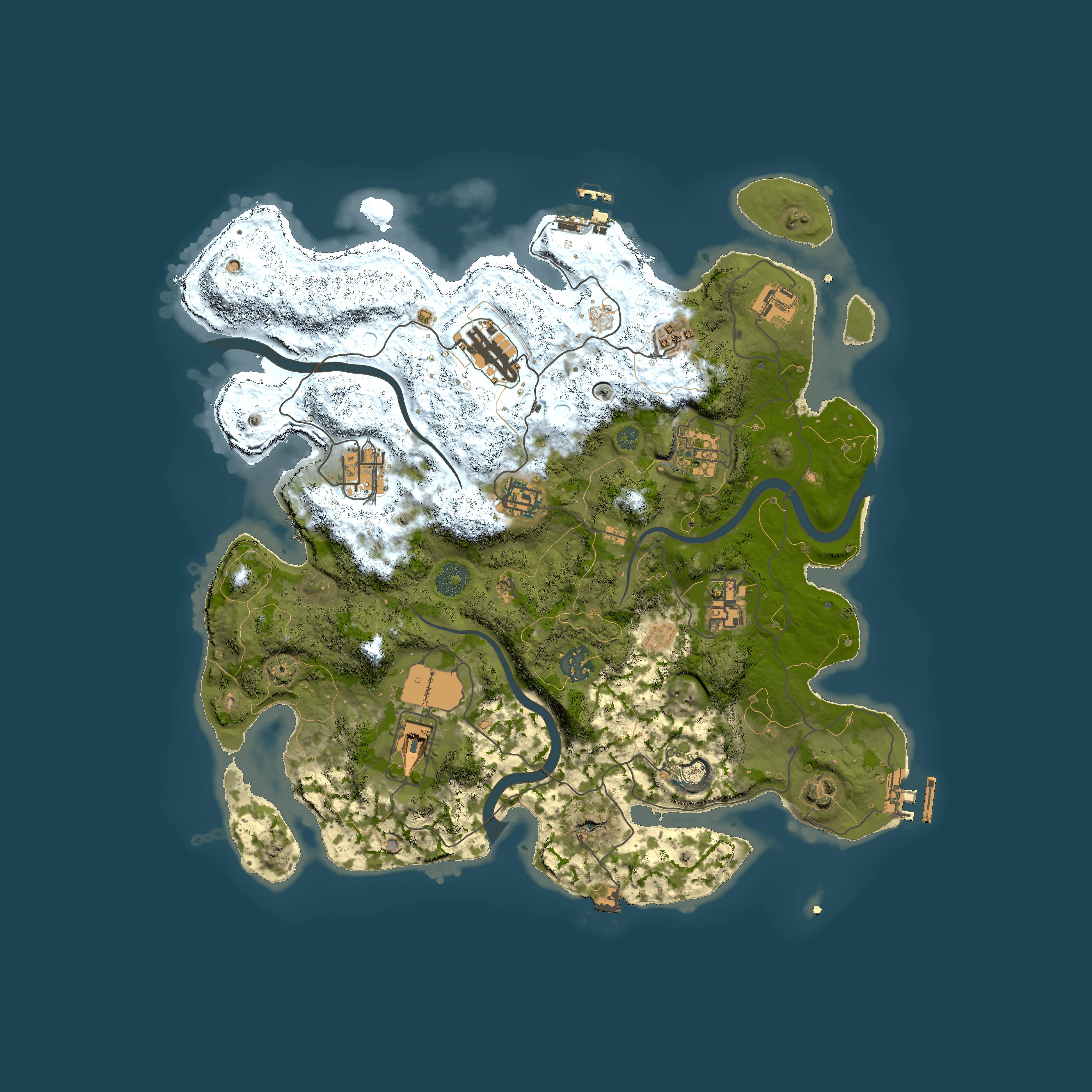 Full top-down render of Rust map seed 1932736595, 3700x3700m