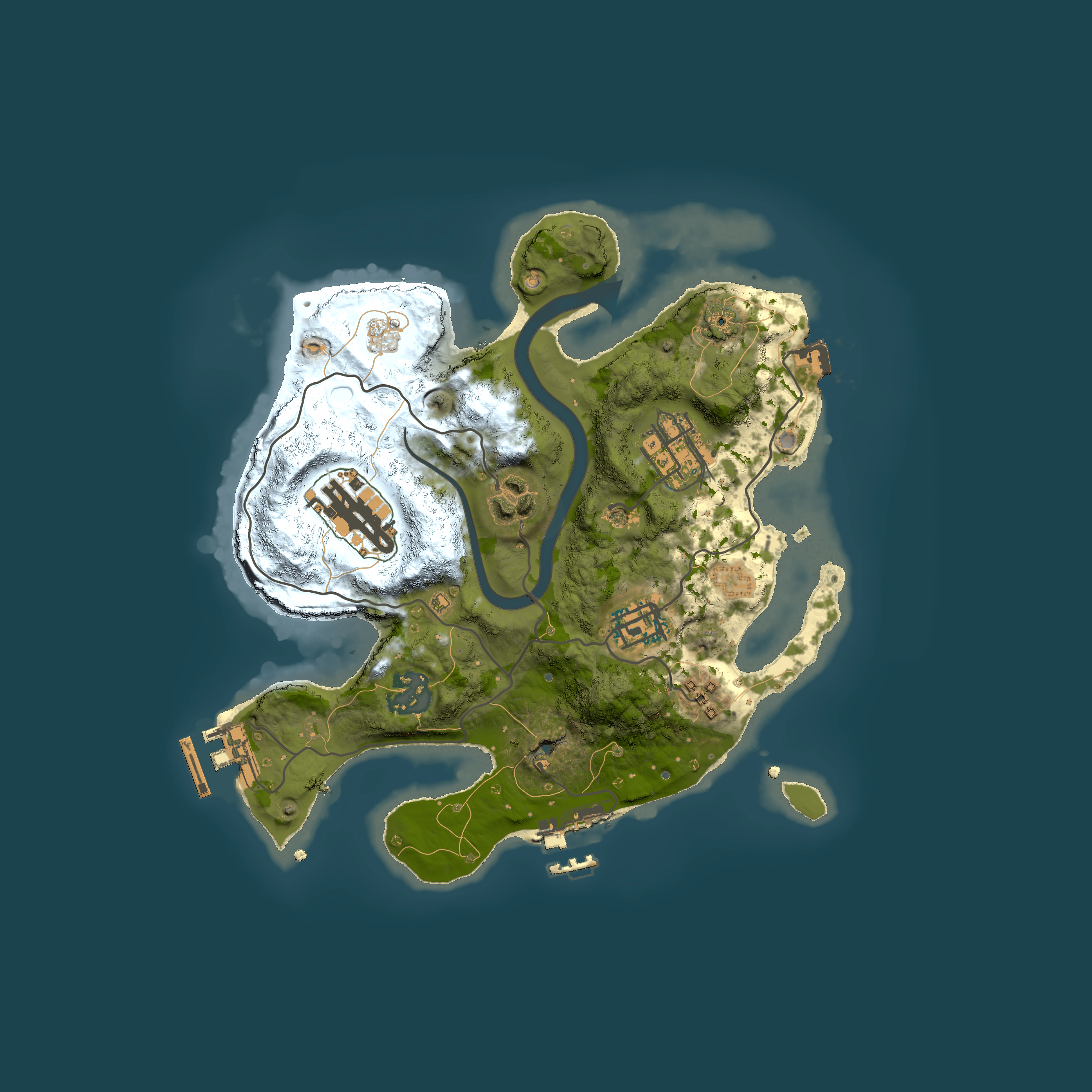 Full top-down render of Rust map seed 190231804, 2600x2600m