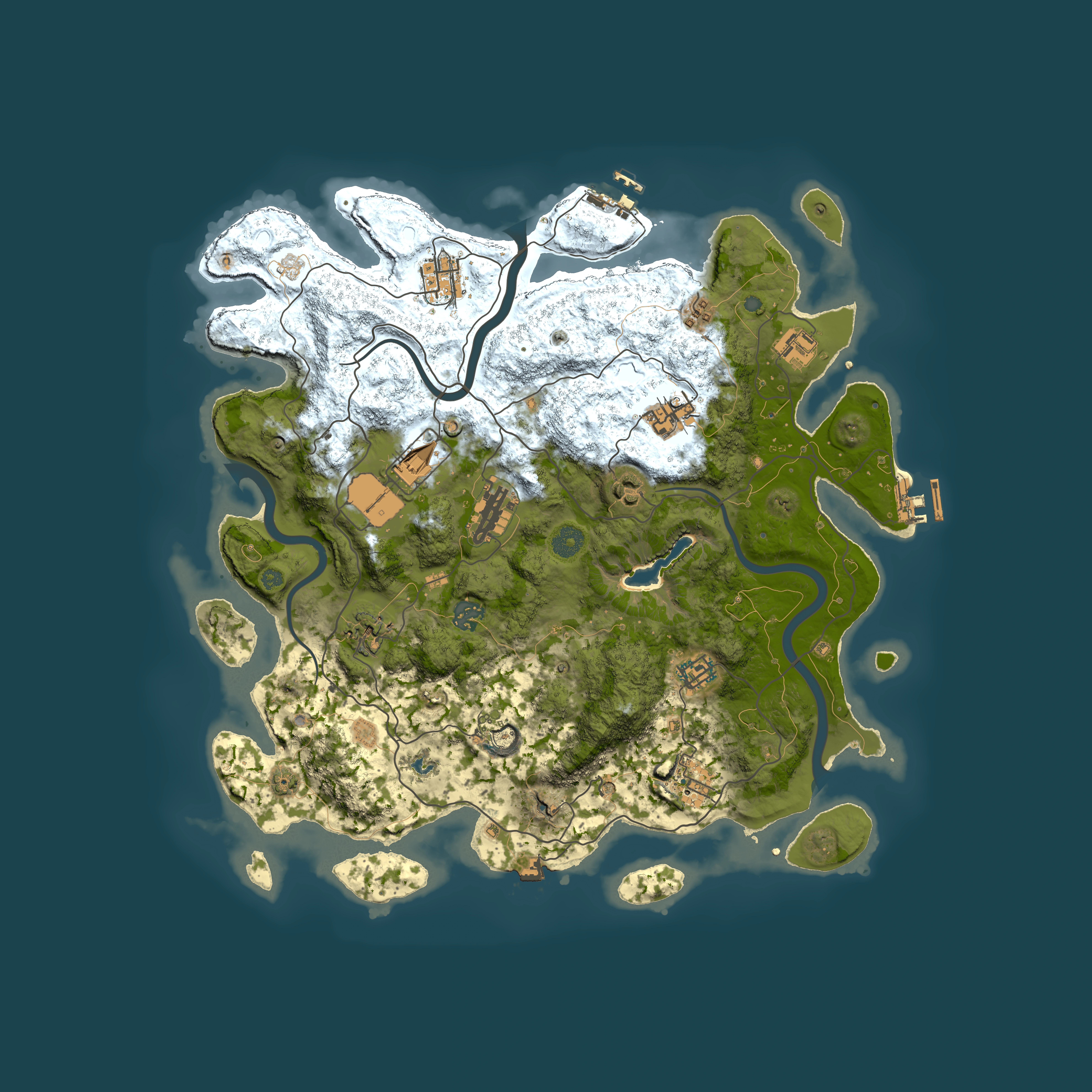 Full top-down render of Rust map seed 1257741516, 4050x4050m