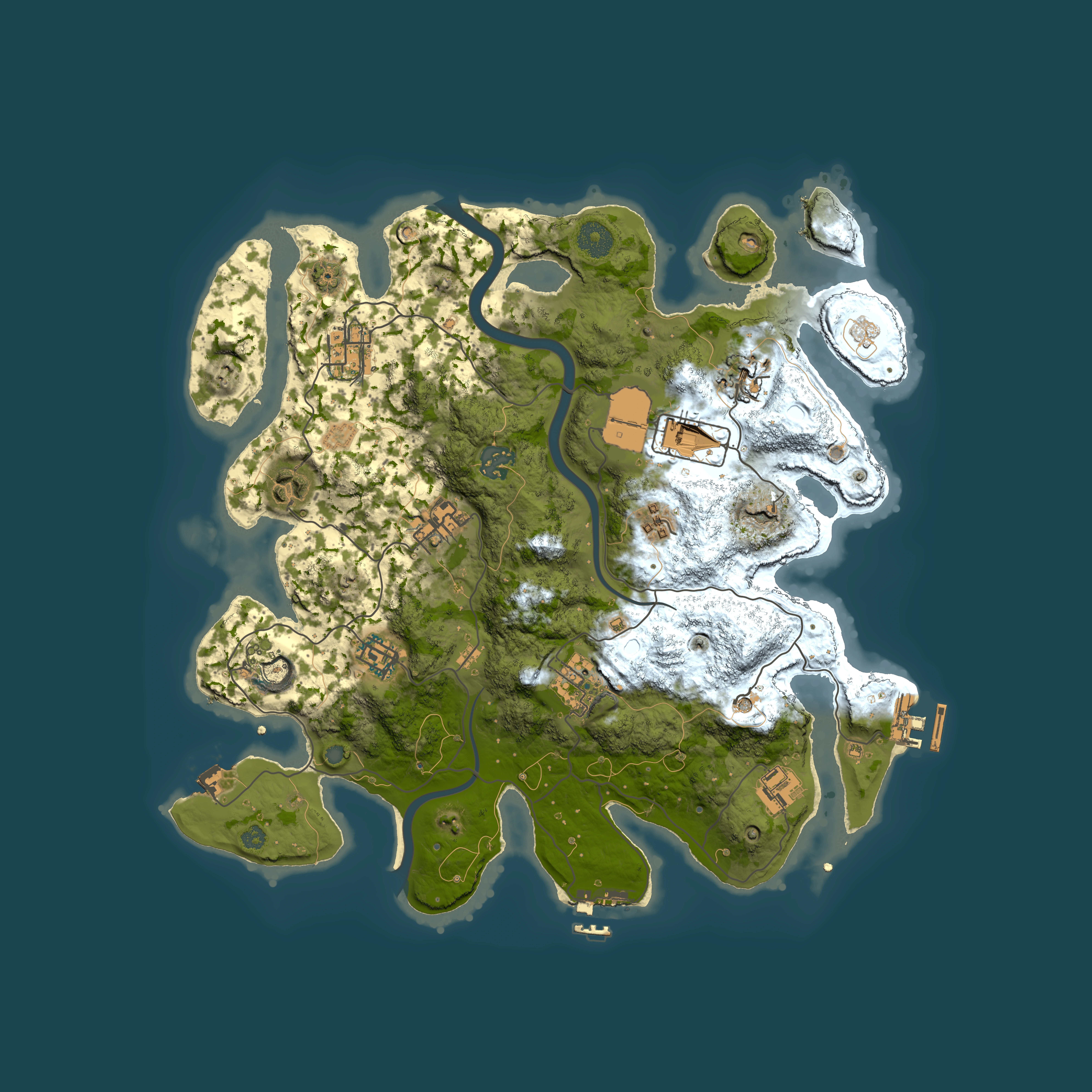 Full top-down render of Rust map seed 182108244, 3550x3550m