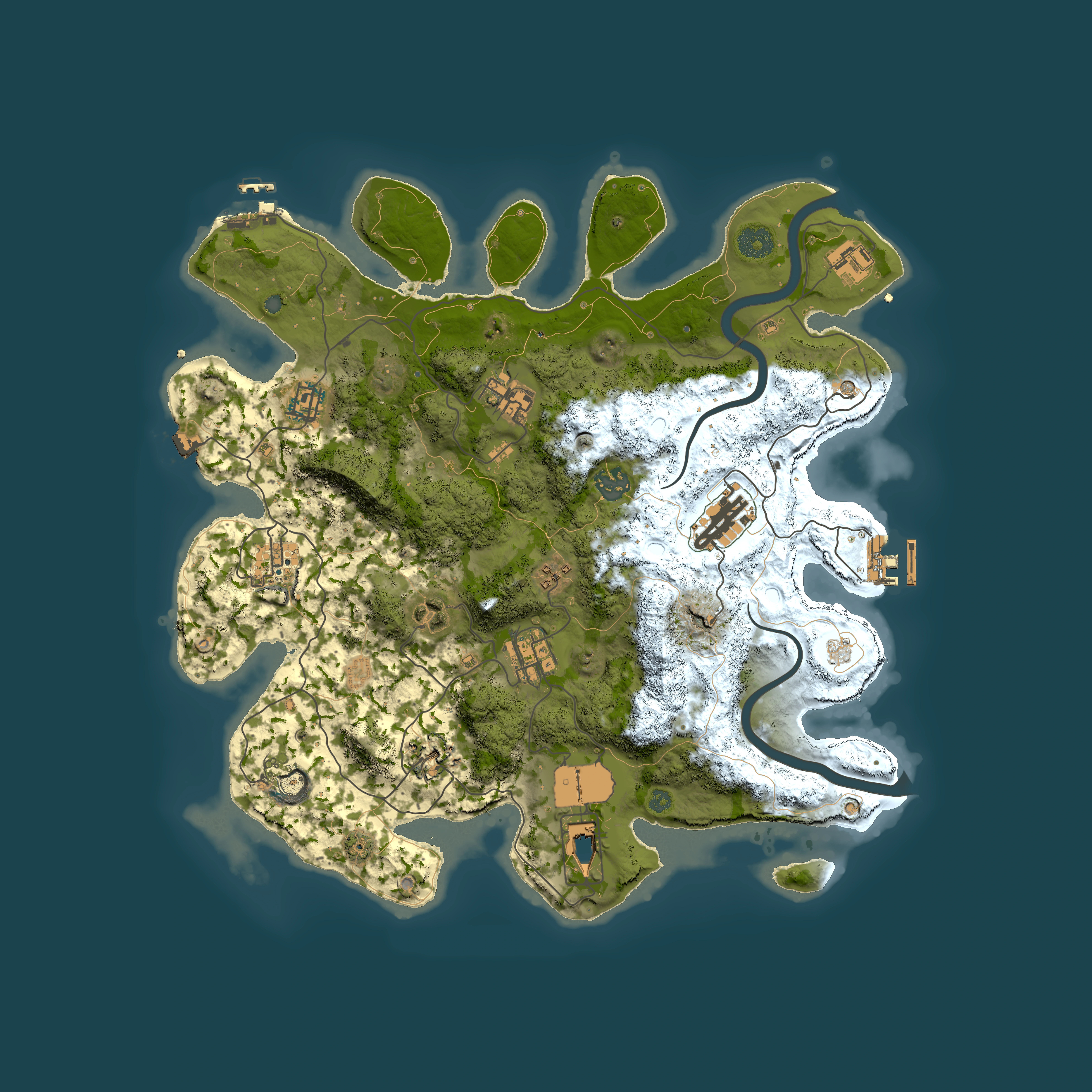 Full top-down render of Rust map seed 1597119235, 3700x3700m