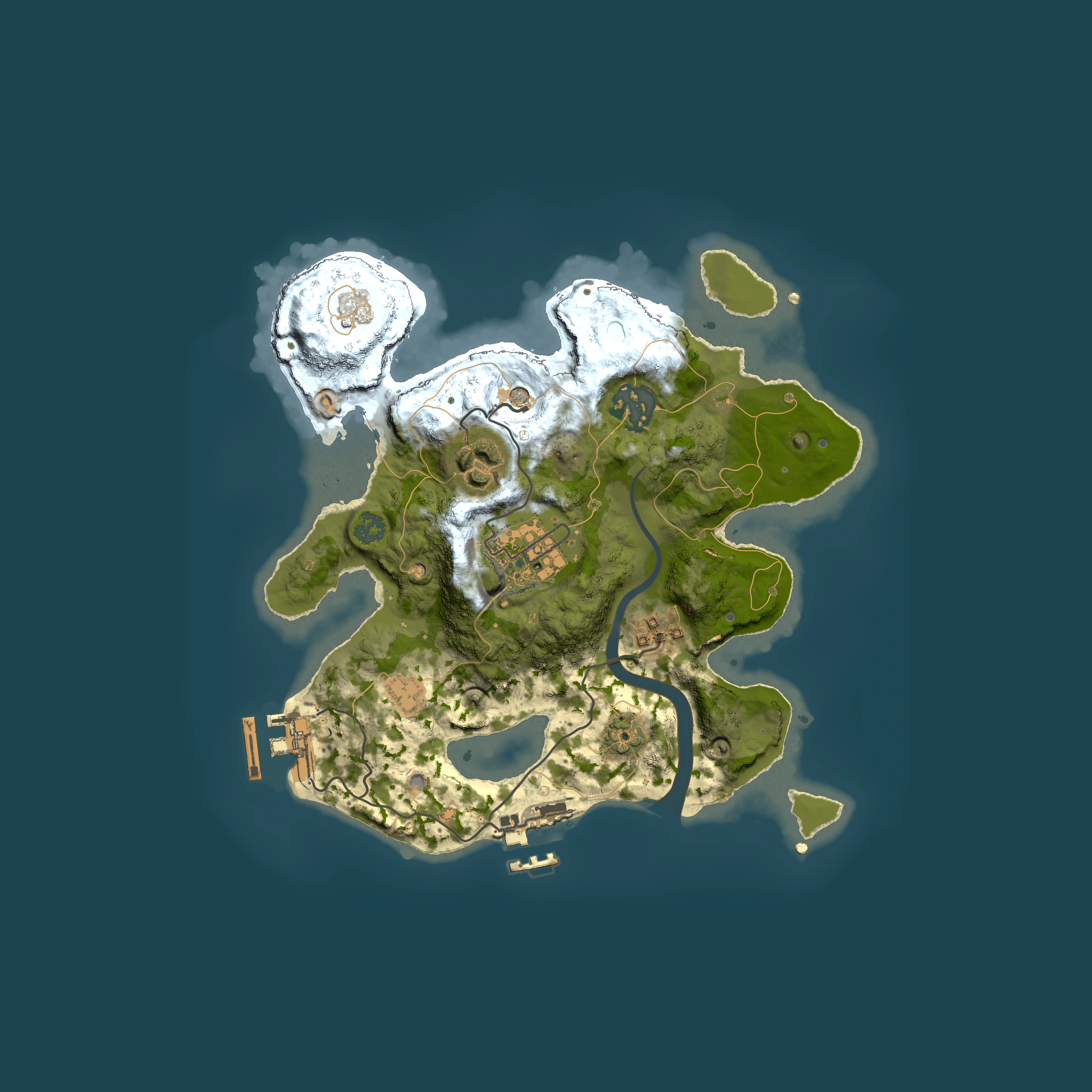 Full top-down render of Rust map seed 2067251456, 2500x2500m