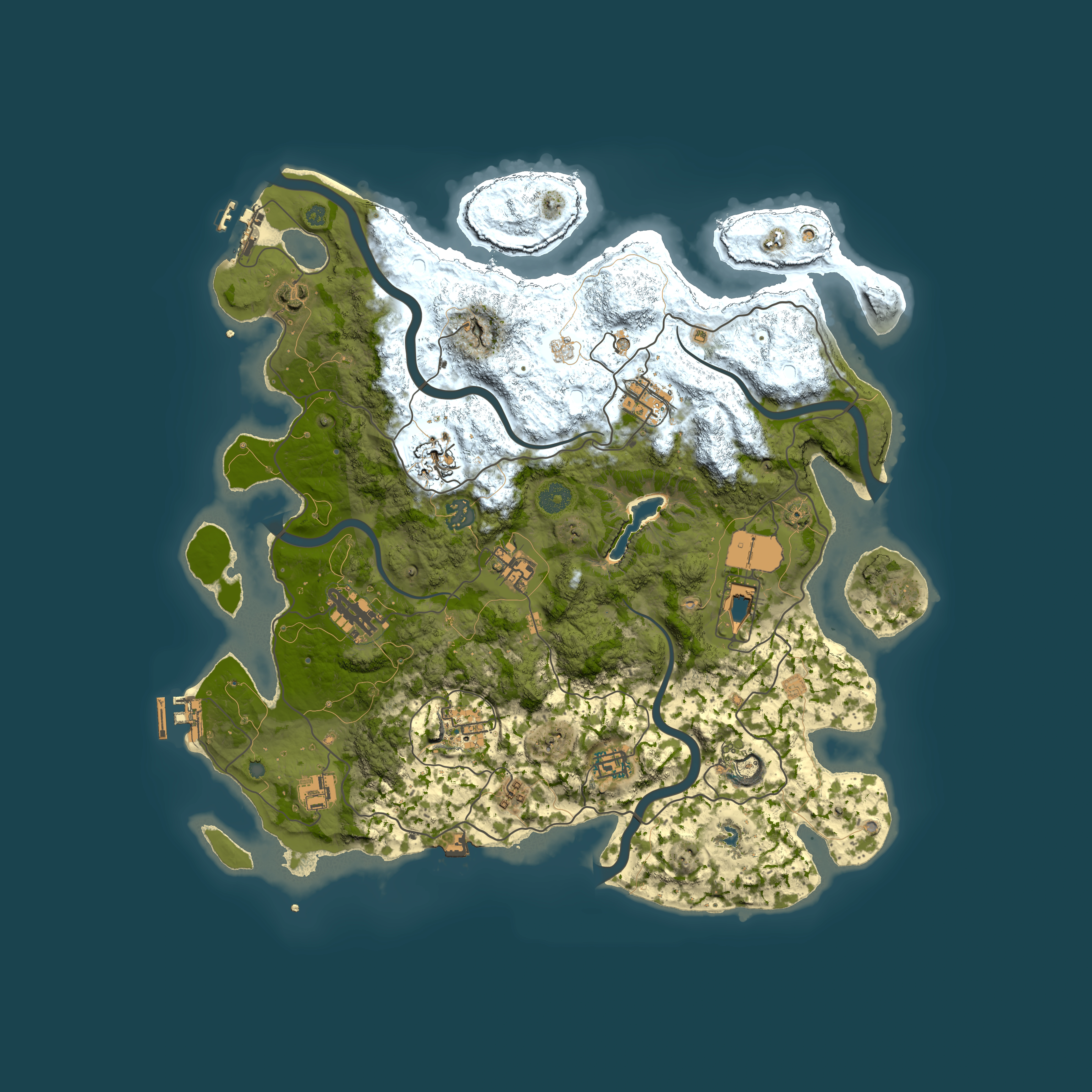 Full top-down render of Rust map seed 1232110202, 4050x4050m