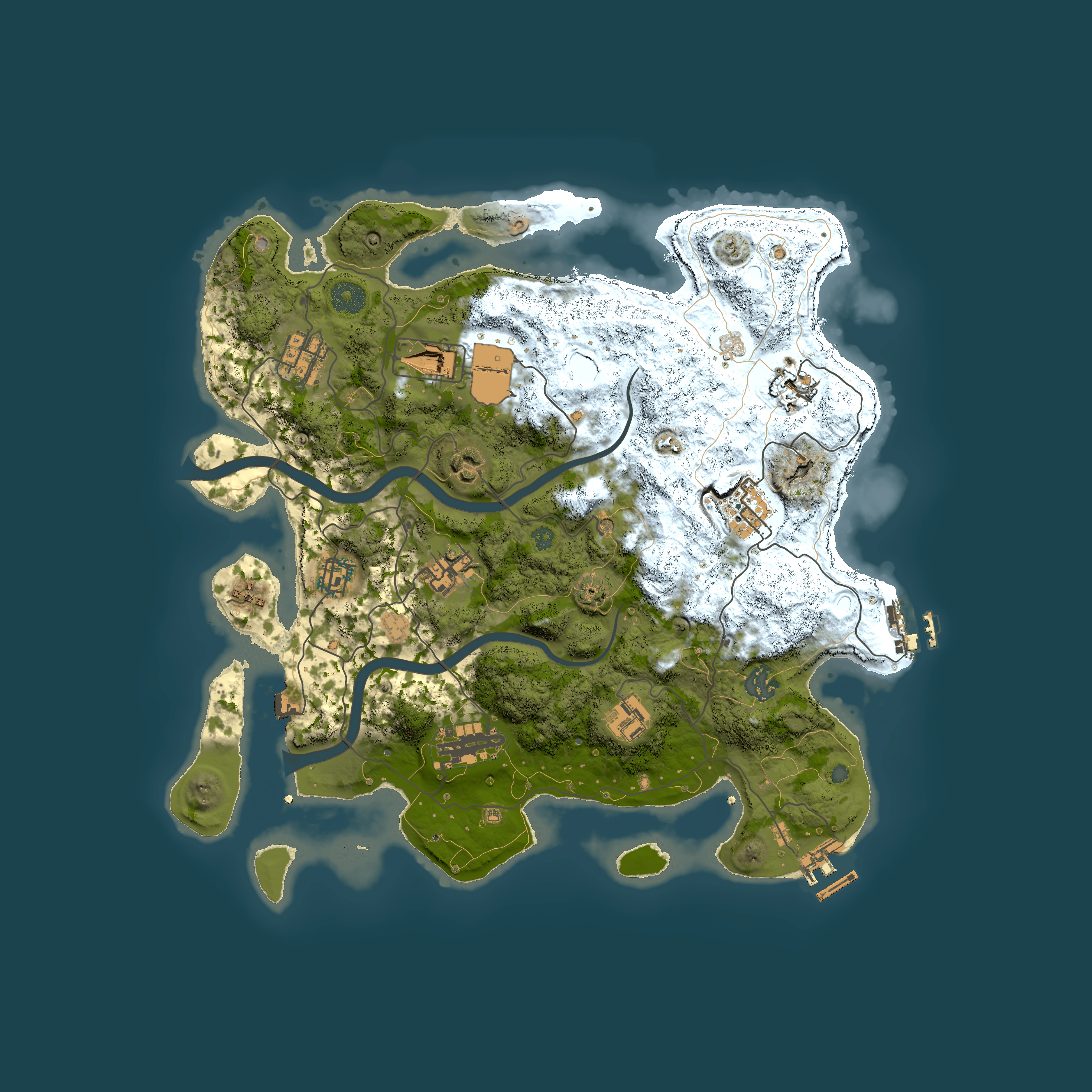 Full top-down render of Rust map seed 106447556, 3700x3700m
