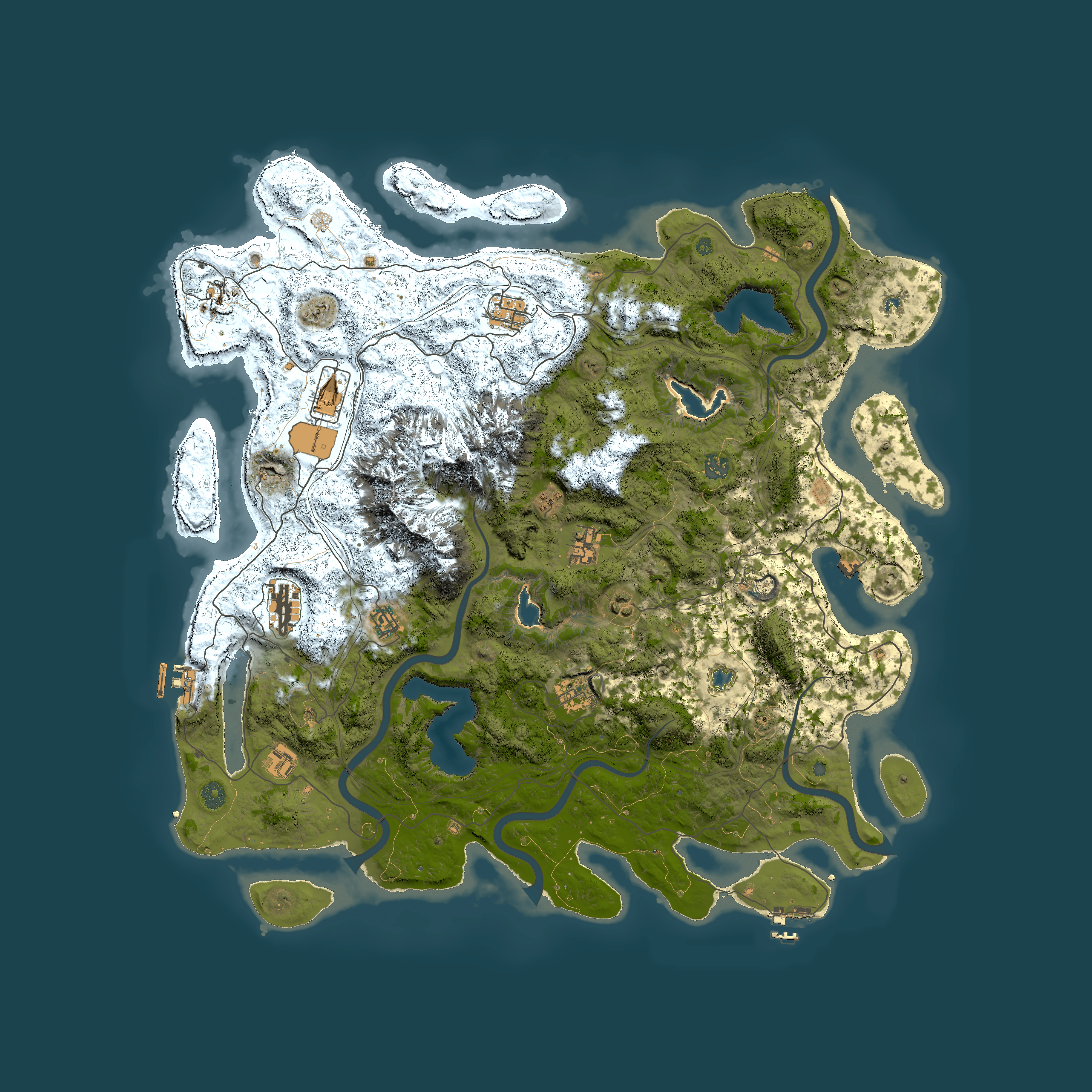 Full top-down render of Rust map seed 153773987, 5050x5050m