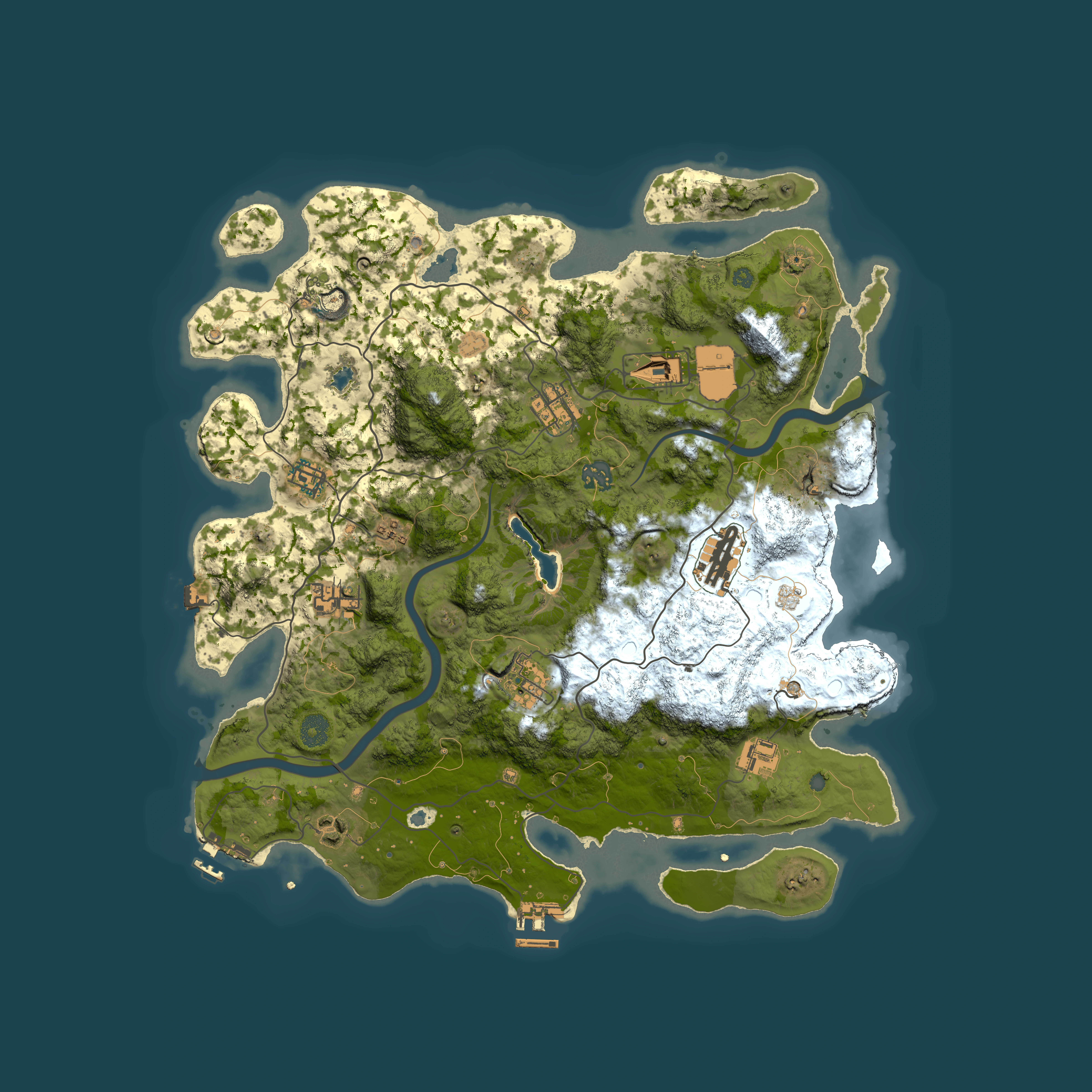 Full top-down render of Rust map seed 2128564299, 4000x4000m