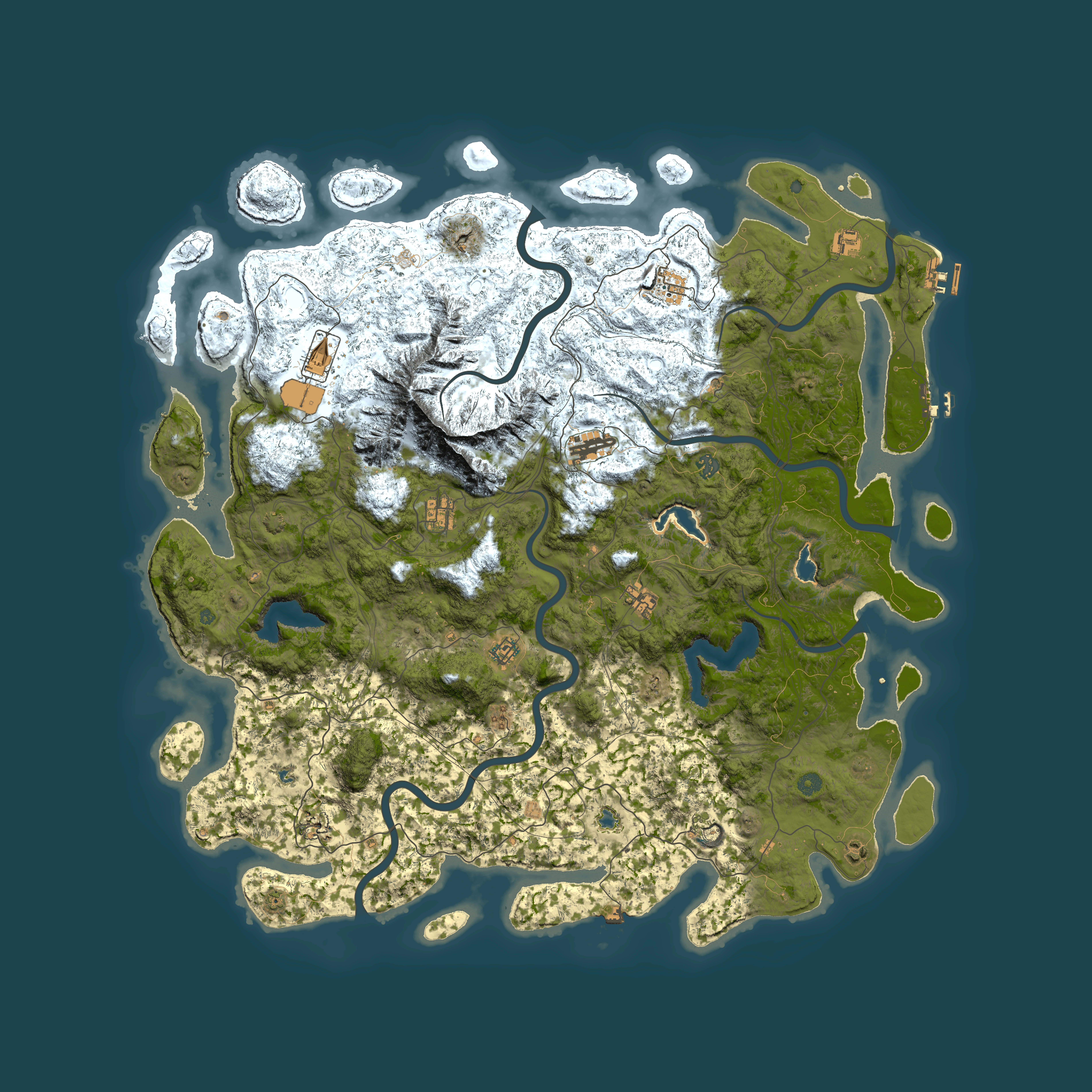 Full top-down render of Rust map seed 1290907568, 5600x5600m