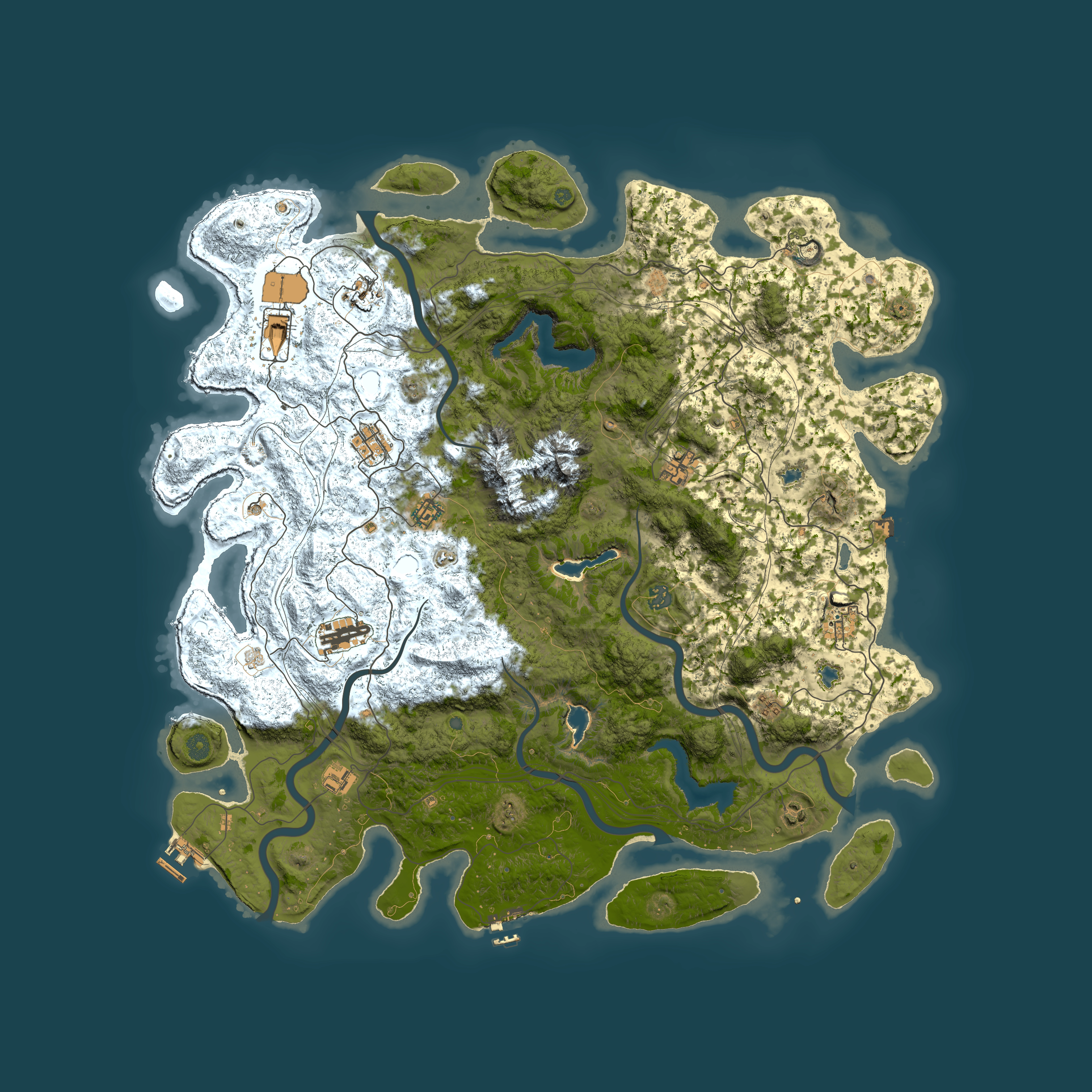Full top-down render of Rust map seed 350884583, 5150x5150m