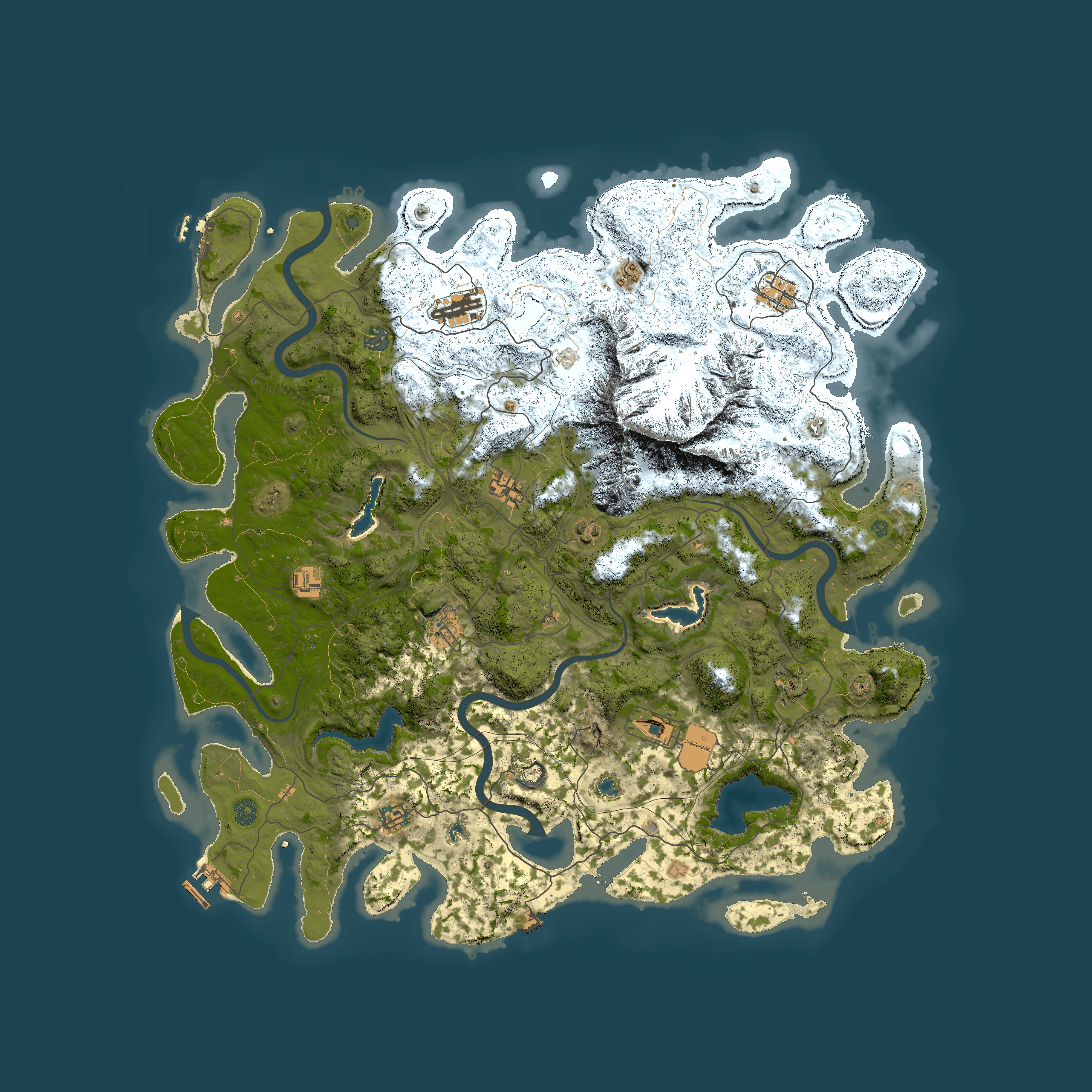 Full top-down render of Rust map seed 224607884, 5050x5050m