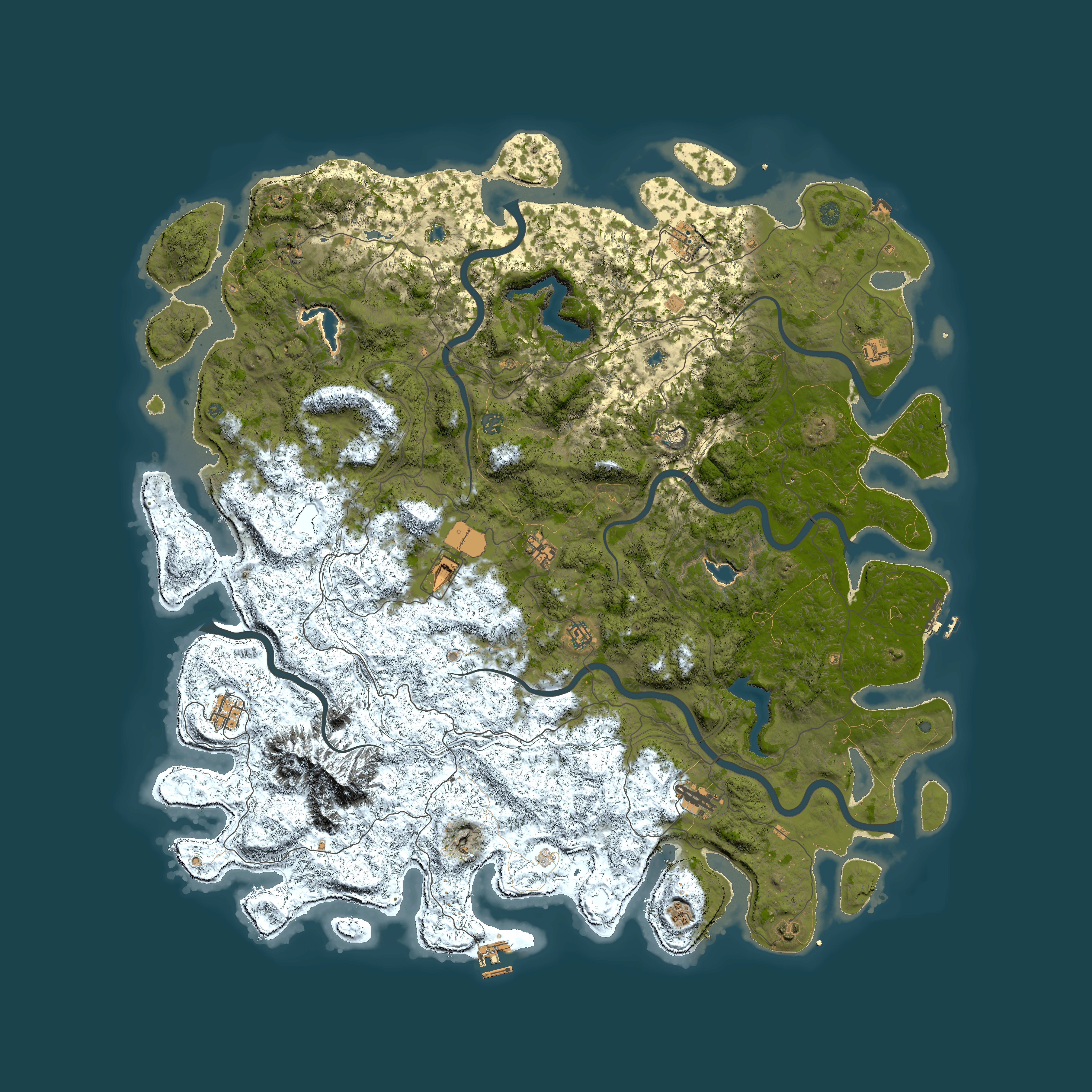 Full top-down render of Rust map seed 1464321066, 5850x5850m