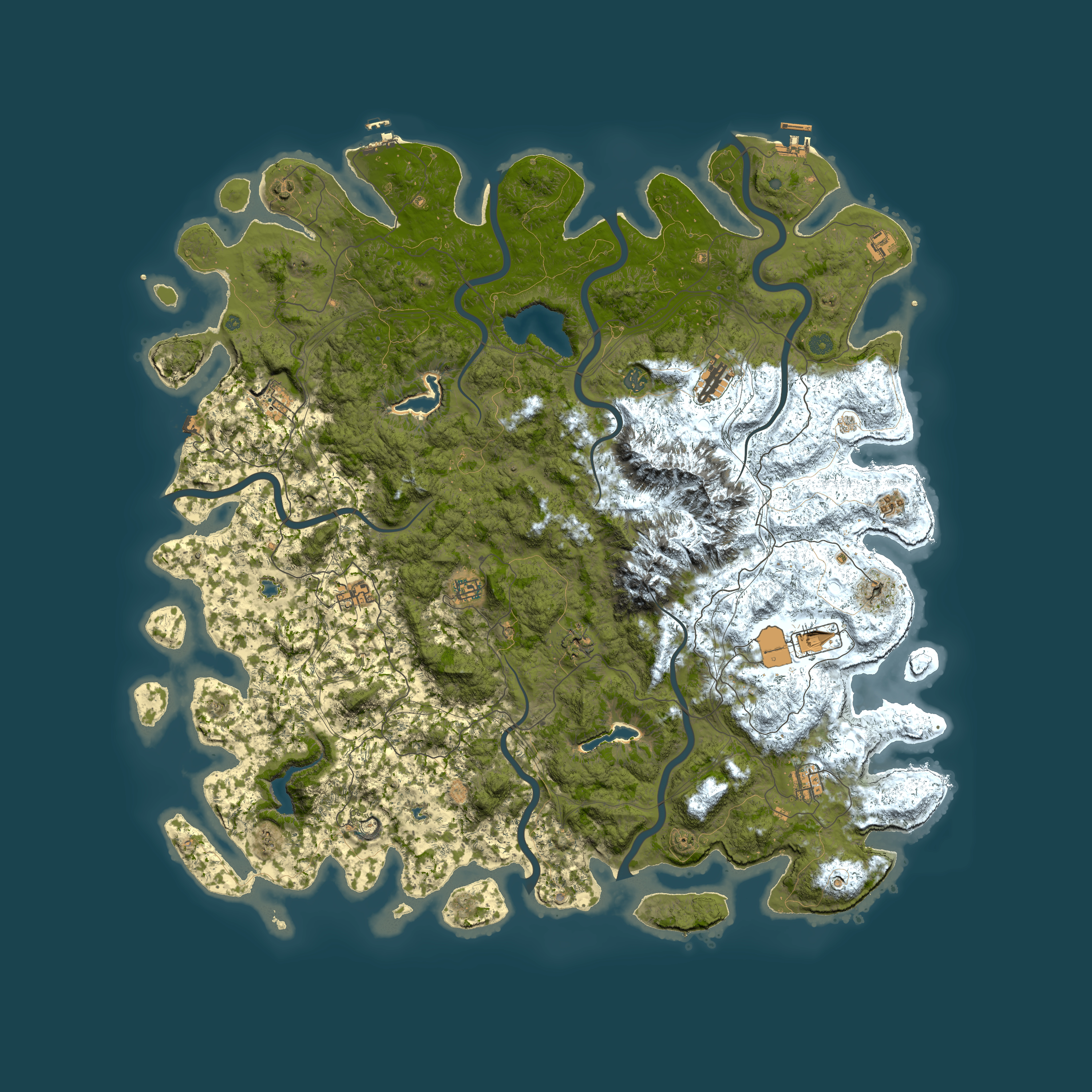 Full top-down render of Rust map seed 1360723666, 5700x5700m