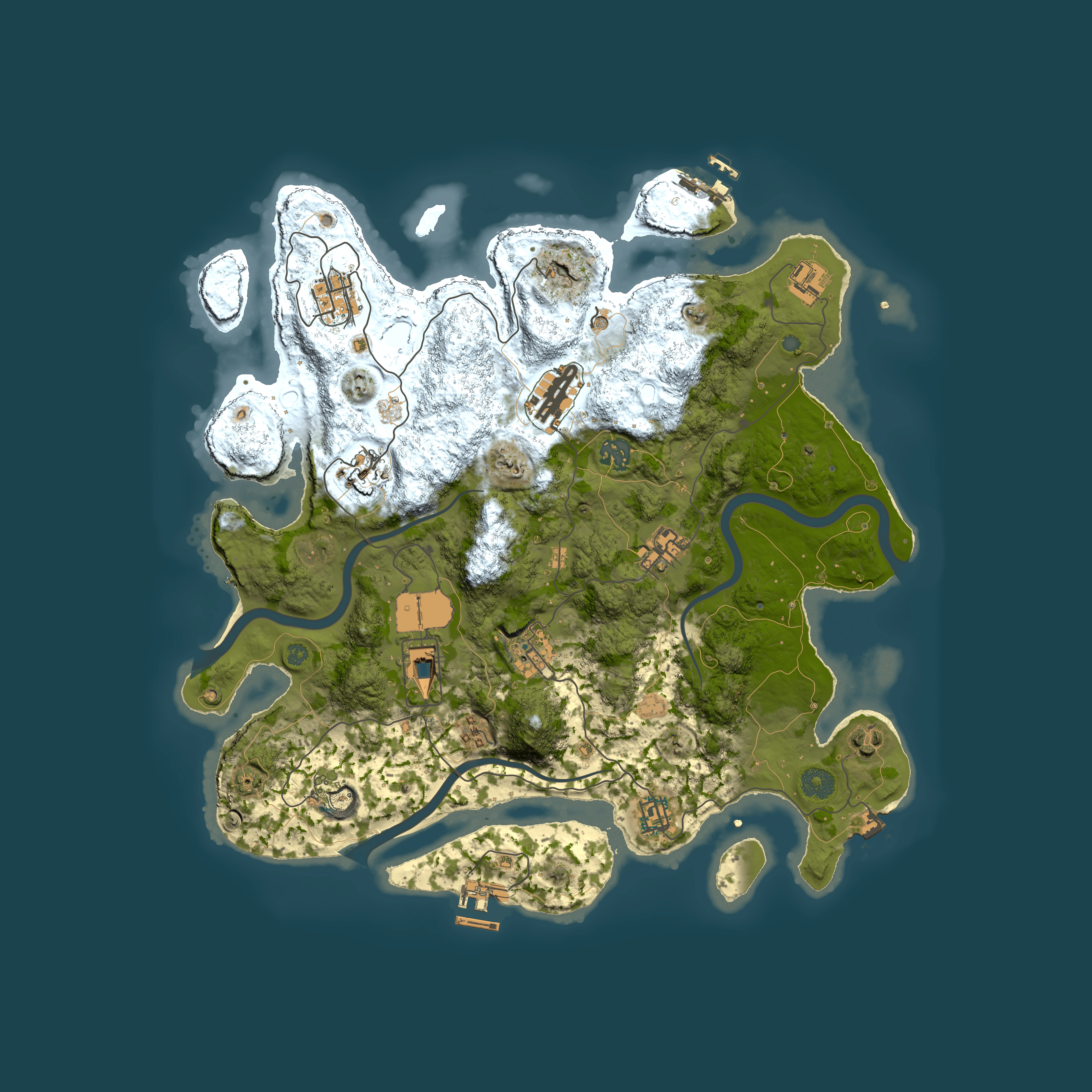 Full top-down render of Rust map seed 1952861440, 3850x3850m