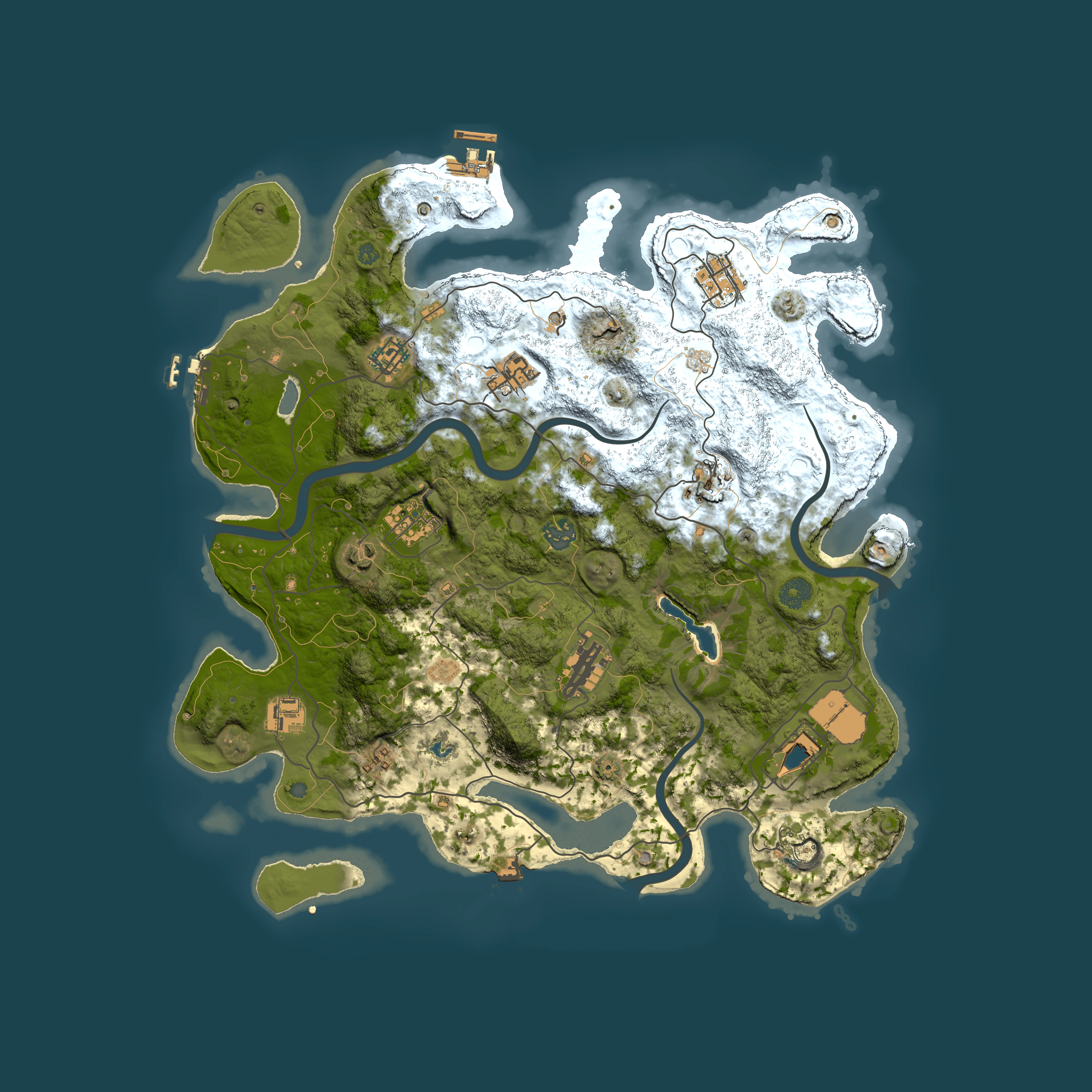 Full top-down render of Rust map seed 1387964245, 4000x4000m