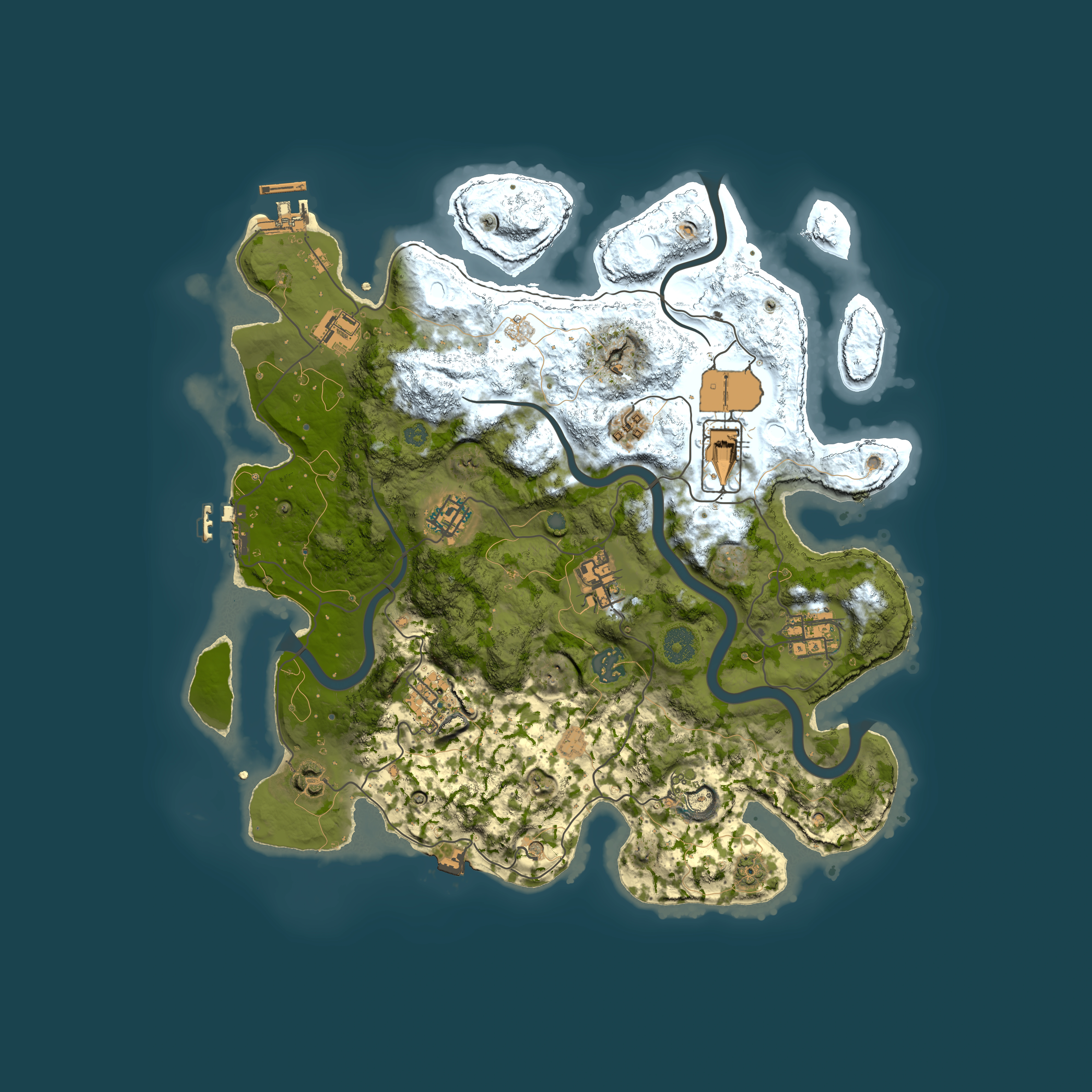 Full top-down render of Rust map seed 592351302, 3600x3600m