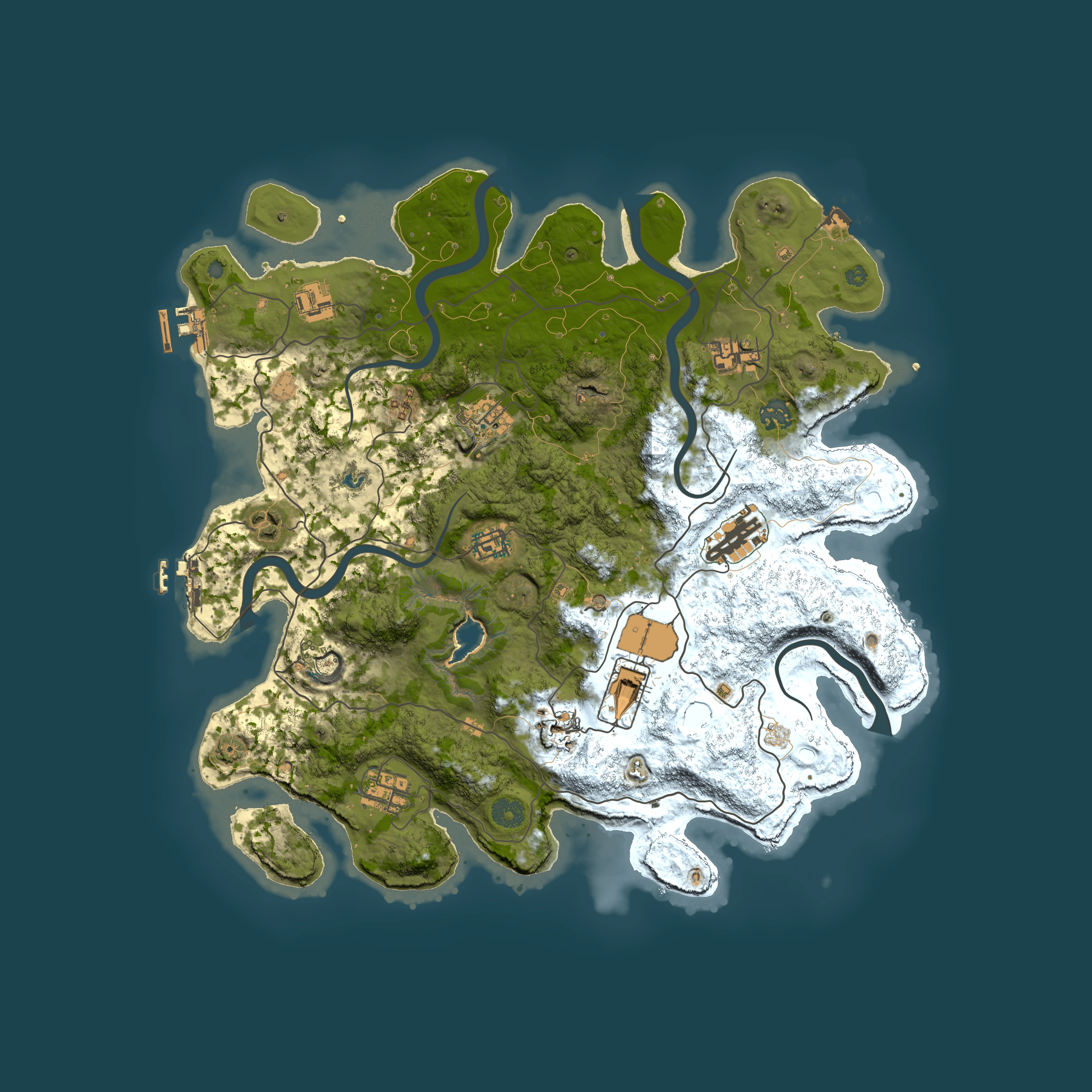 Full top-down render of Rust map seed 1733497633, 4000x4000m