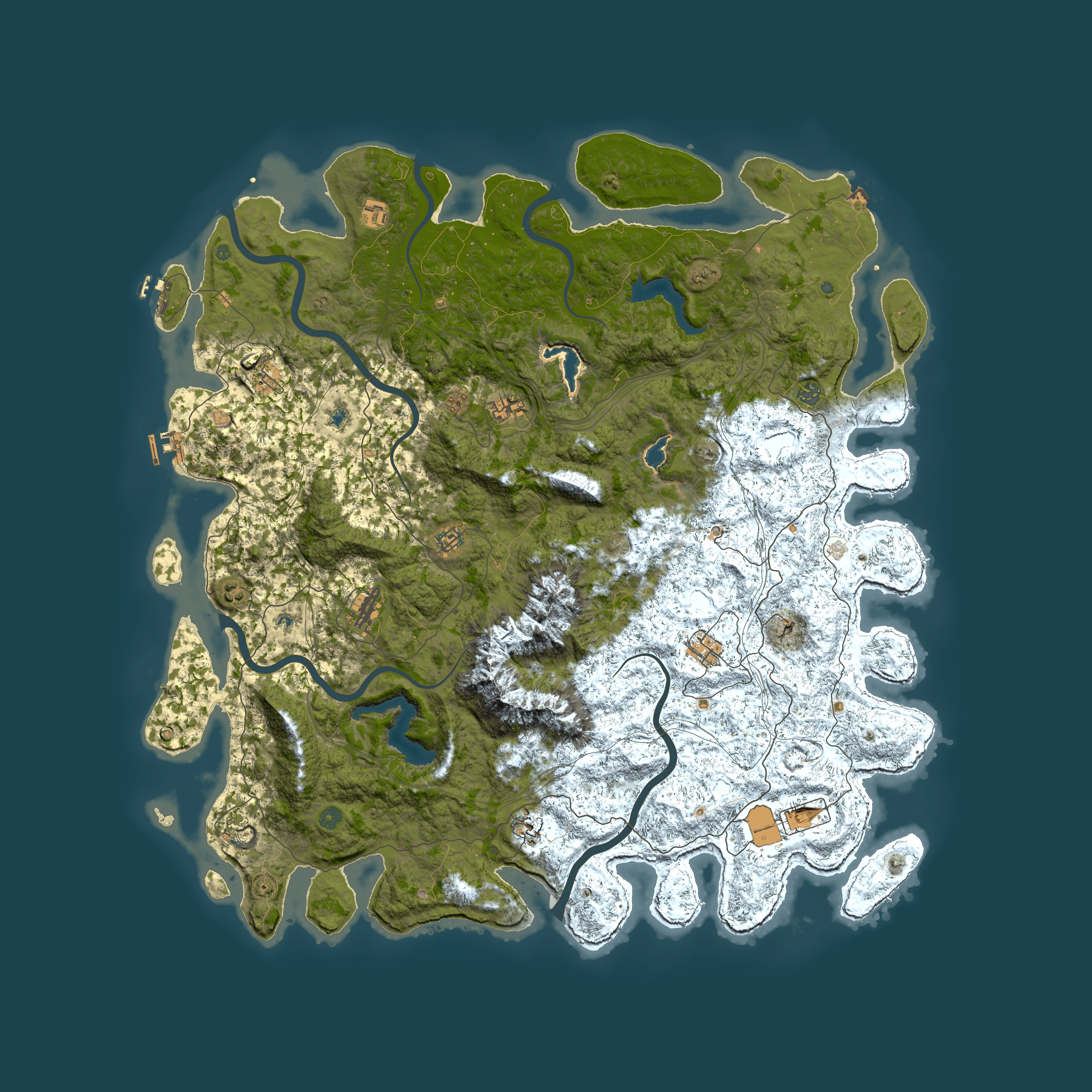 Full top-down render of Rust map seed 696146505, 5800x5800m