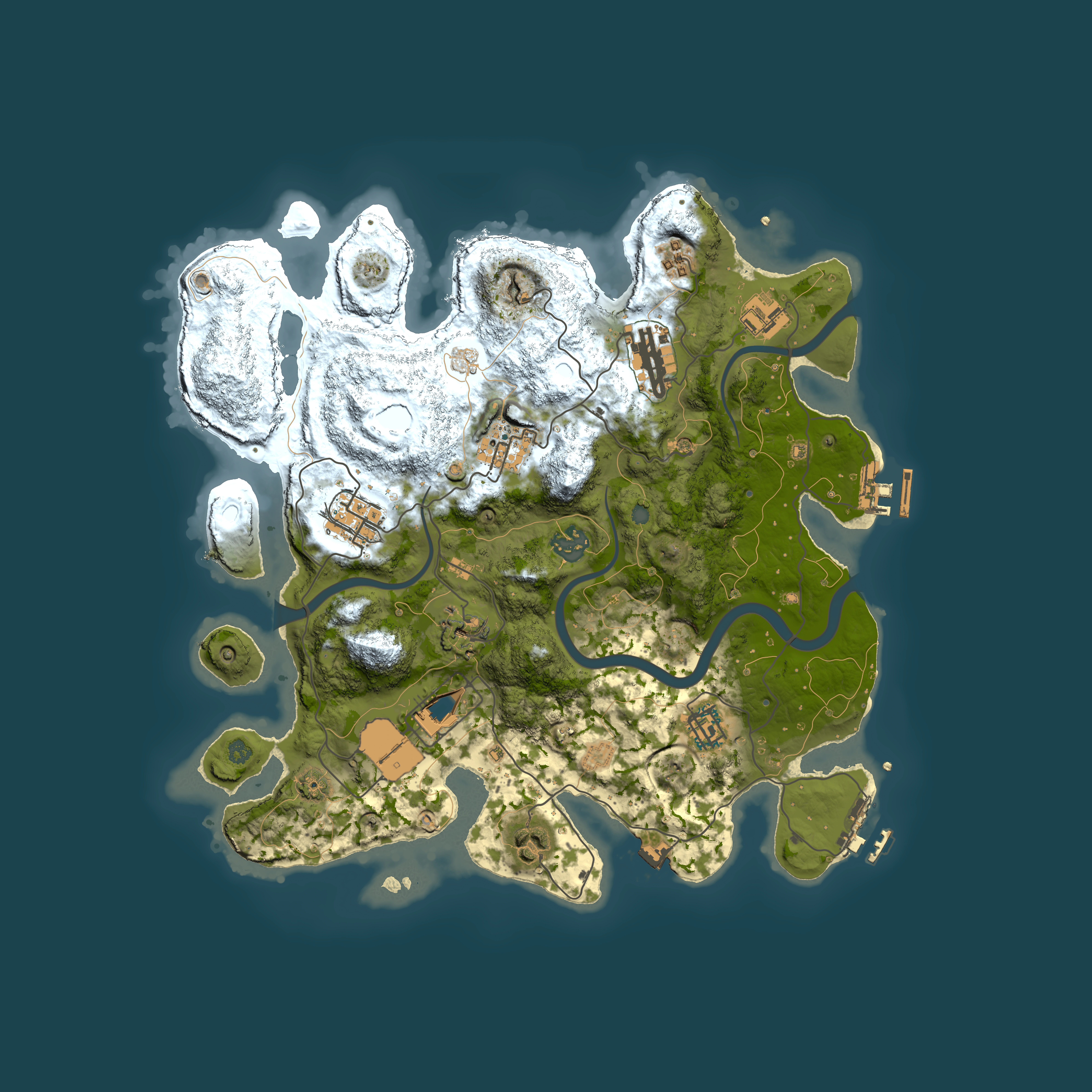 Full top-down render of Rust map seed 1228830549, 3500x3500m