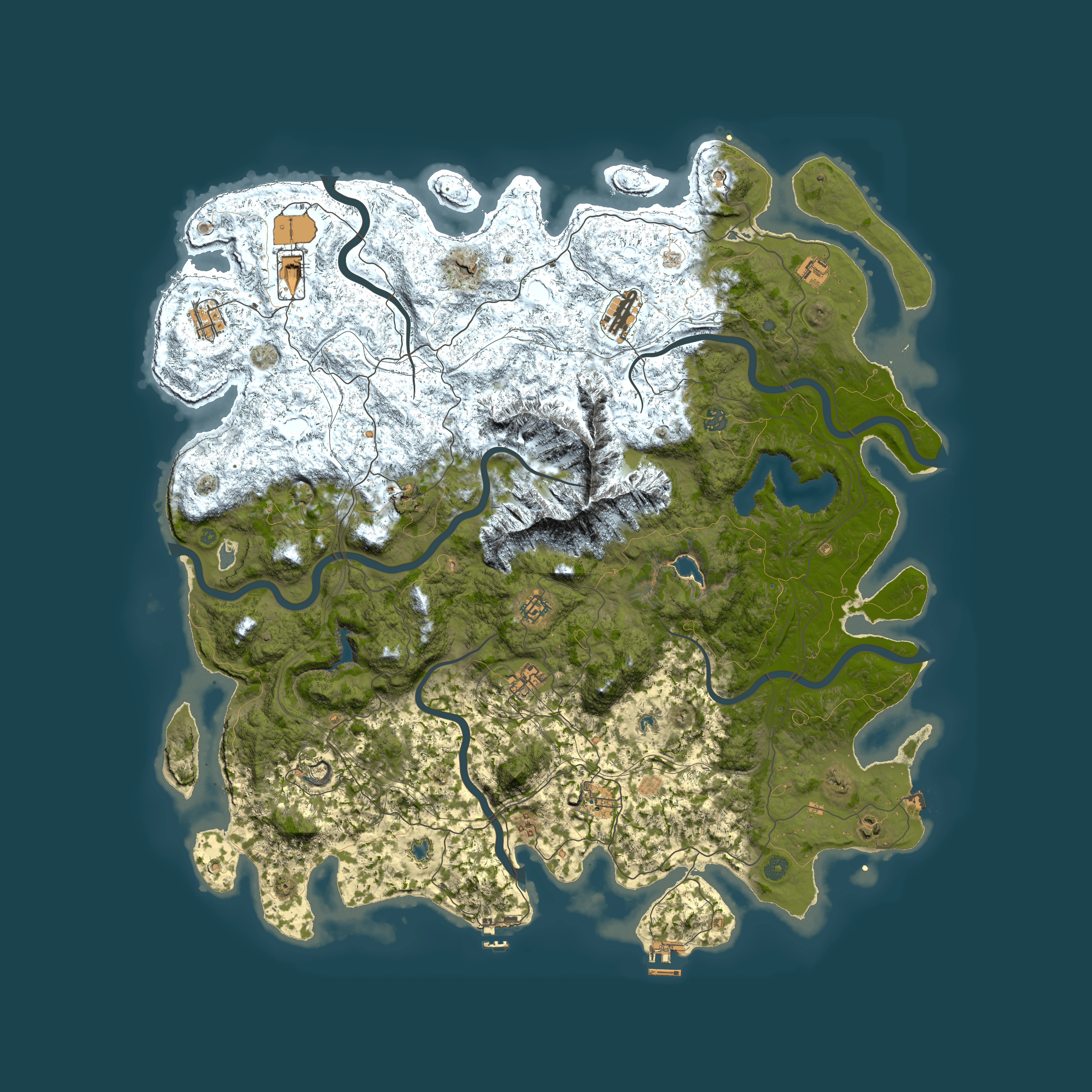Full top-down render of Rust map seed 1357802001, 5450x5450m