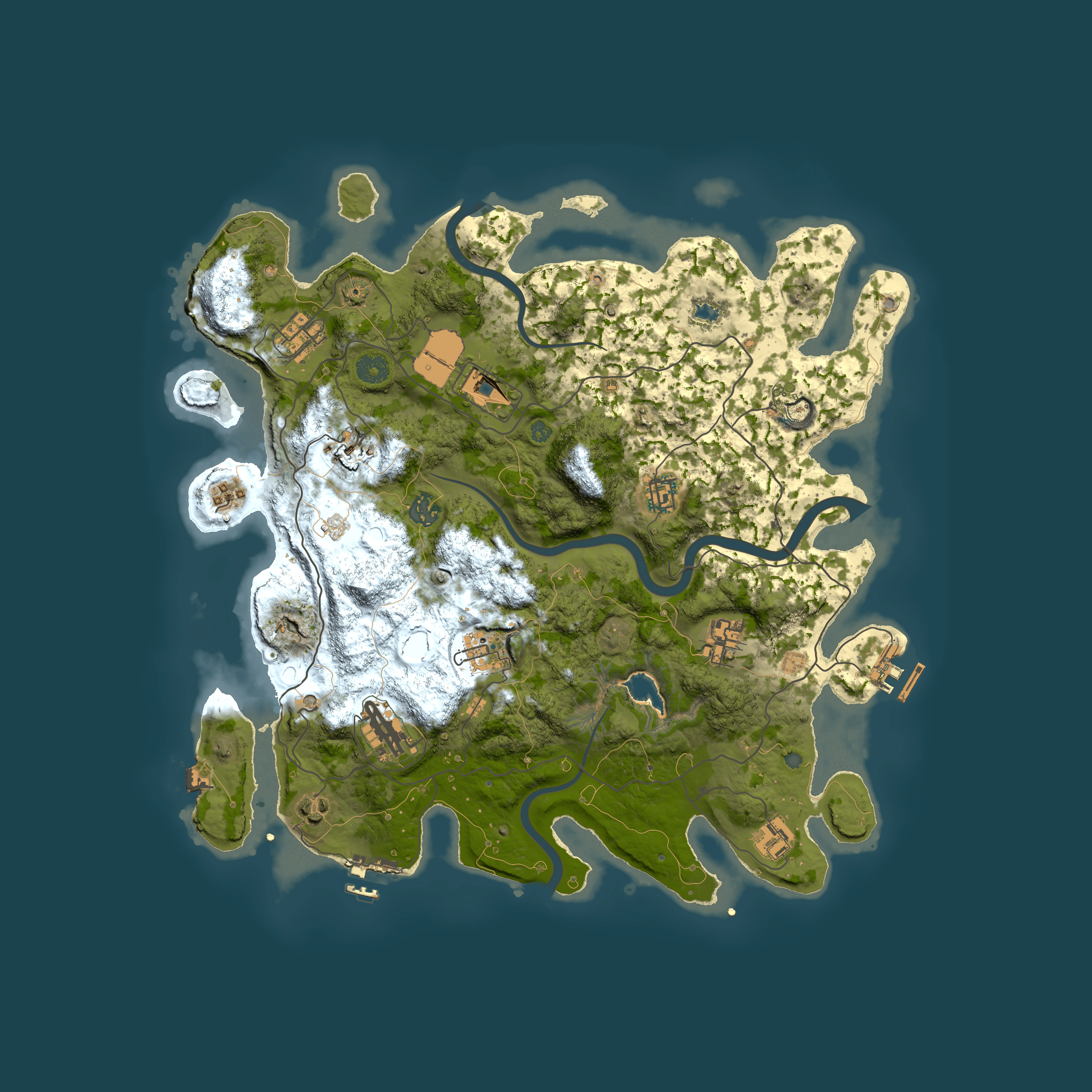 Full top-down render of Rust map seed 1069192129, 4000x4000m