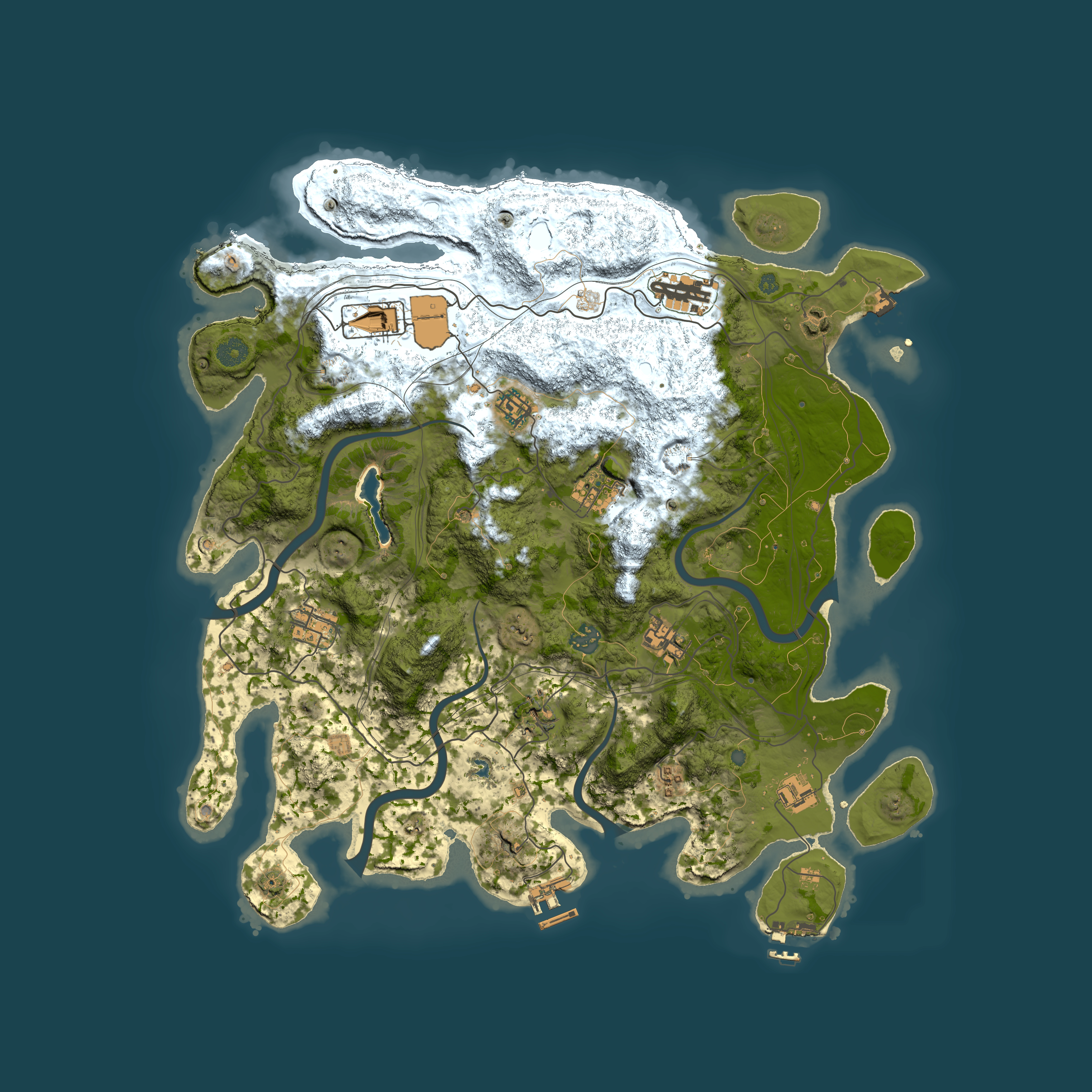 Full top-down render of Rust map seed 1628764937, 4250x4250m