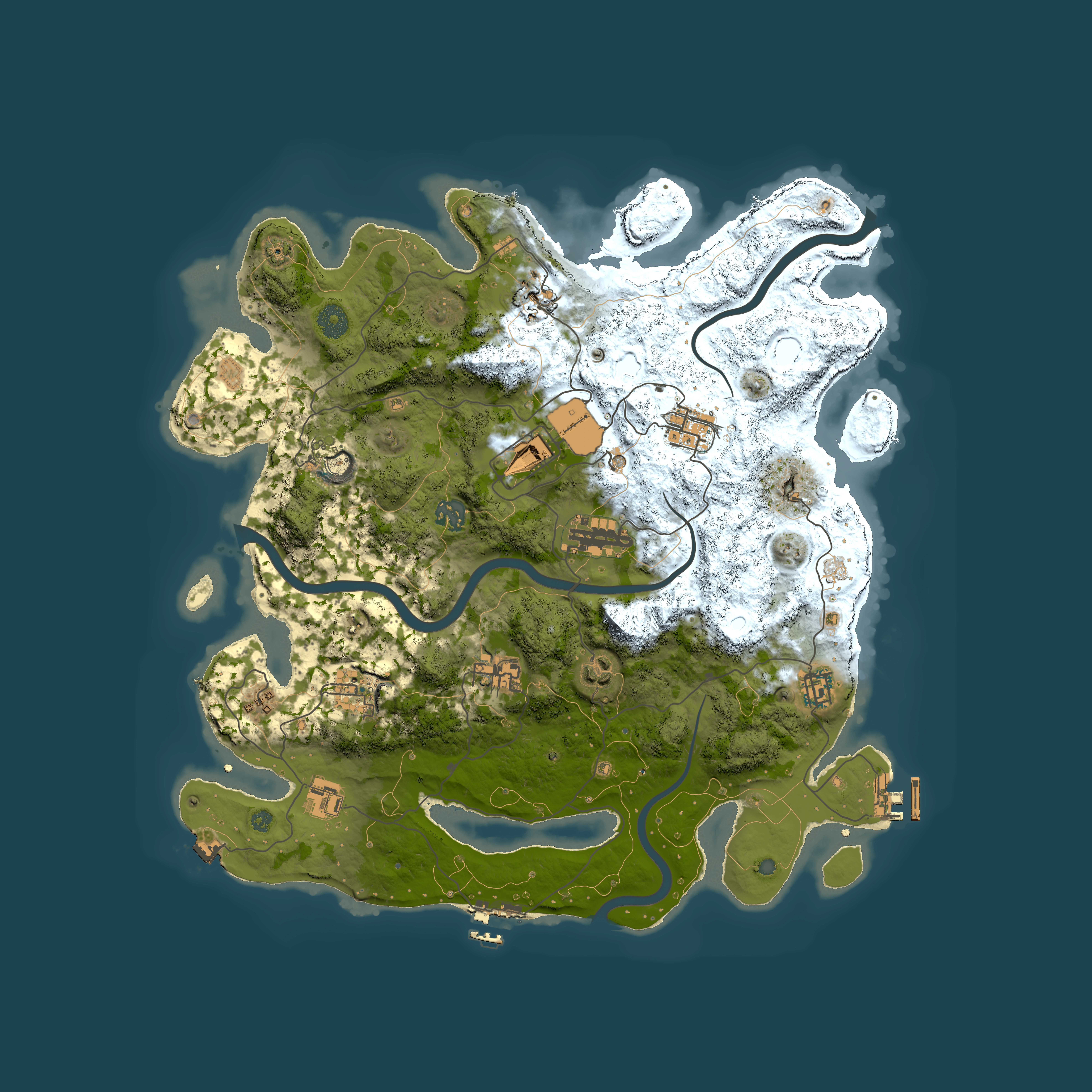 Full top-down render of Rust map seed 727761847, 3950x3950m