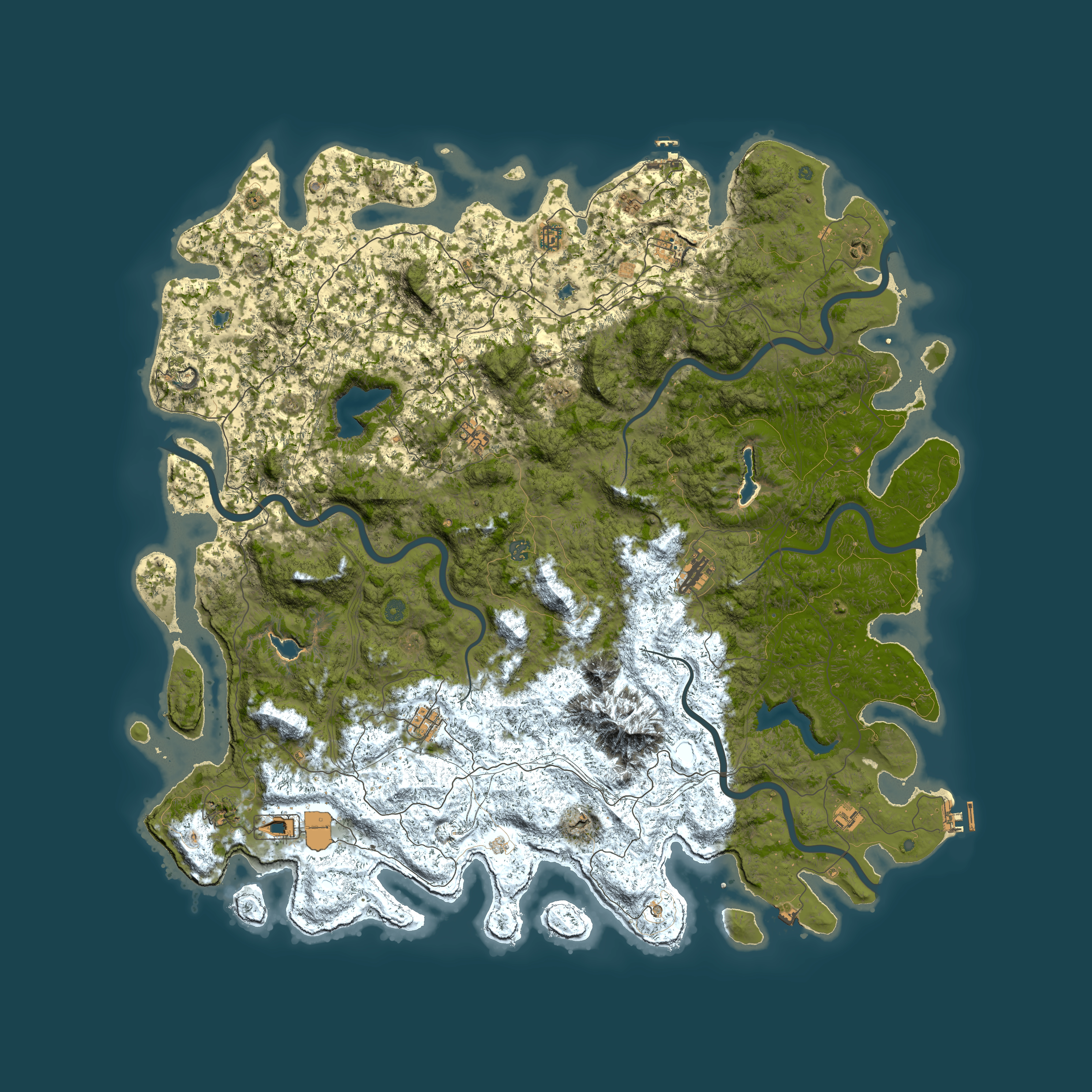 Full top-down render of Rust map seed 411142667, 6000x6000m