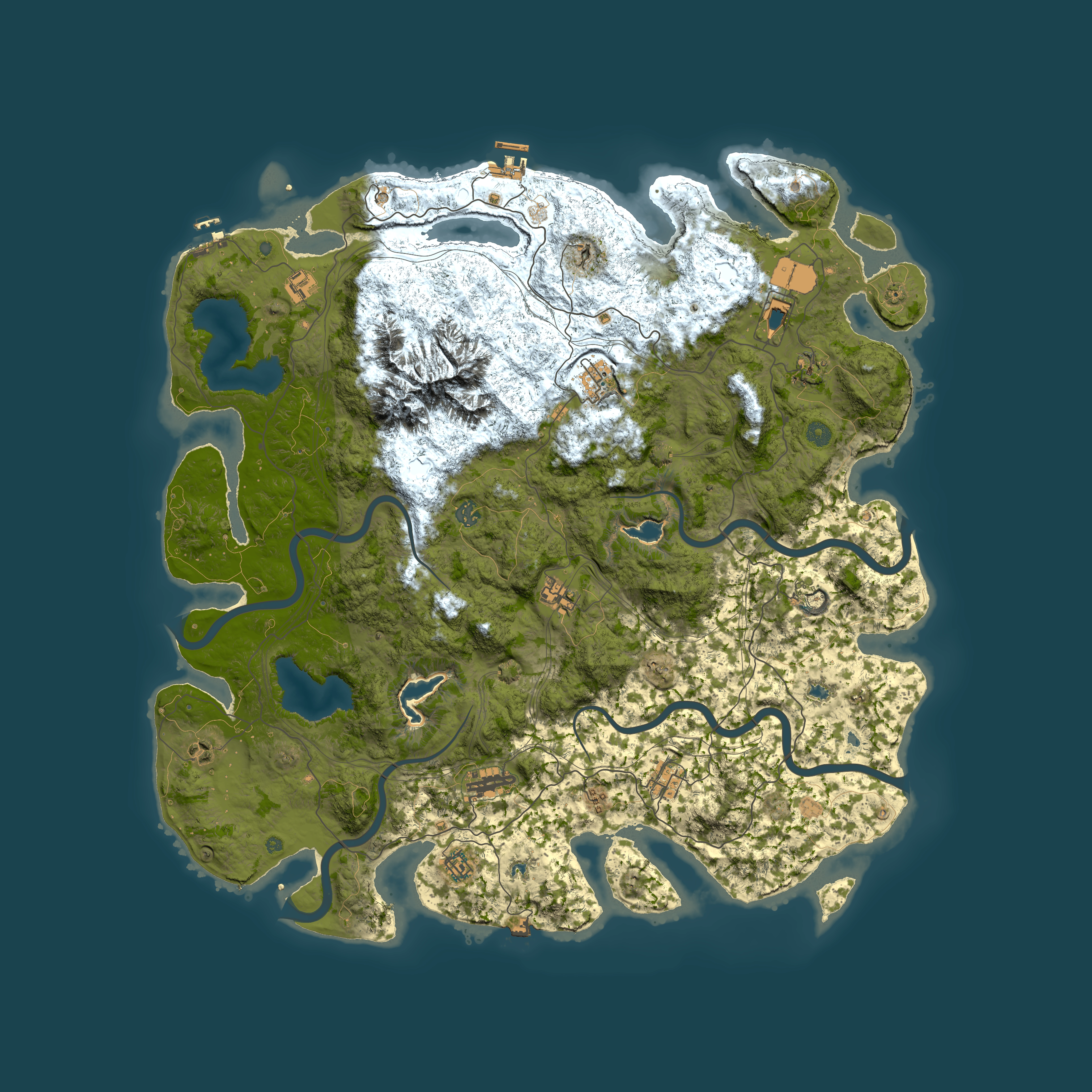Full top-down render of Rust map seed 222977830, 5200x5200m