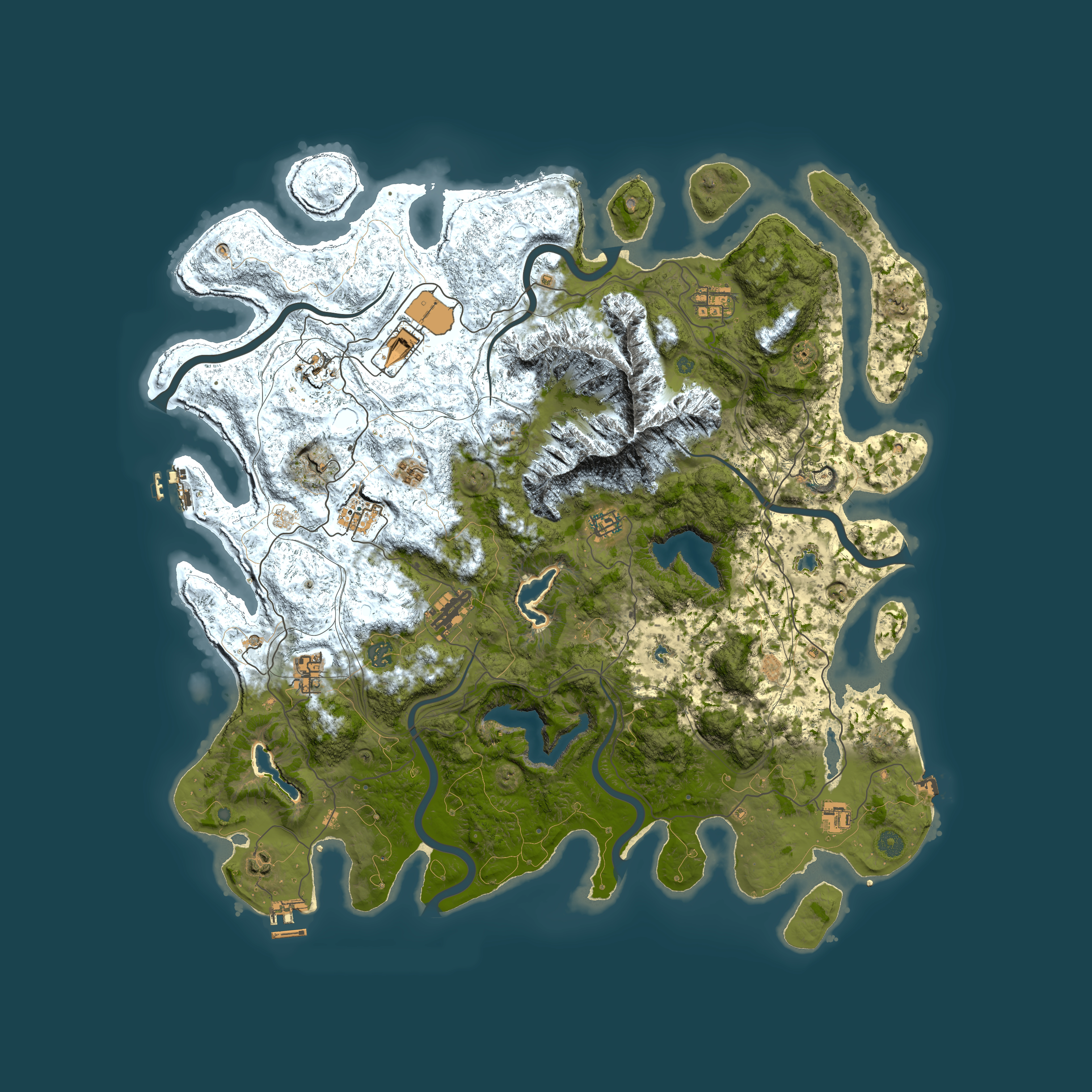 Full top-down render of Rust map seed 1820266593, 5000x5000m