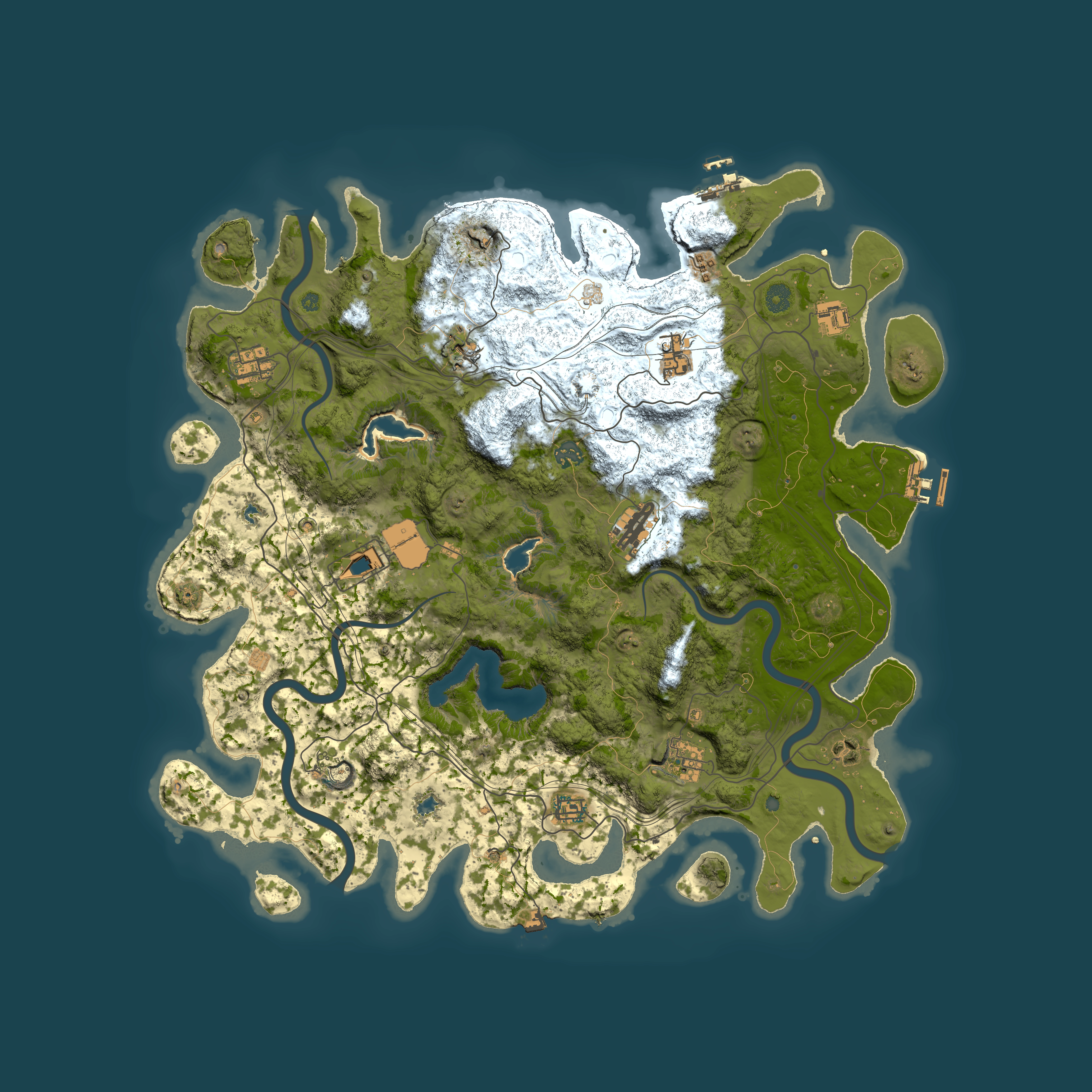 Full top-down render of Rust map seed 1370006543, 4600x4600m