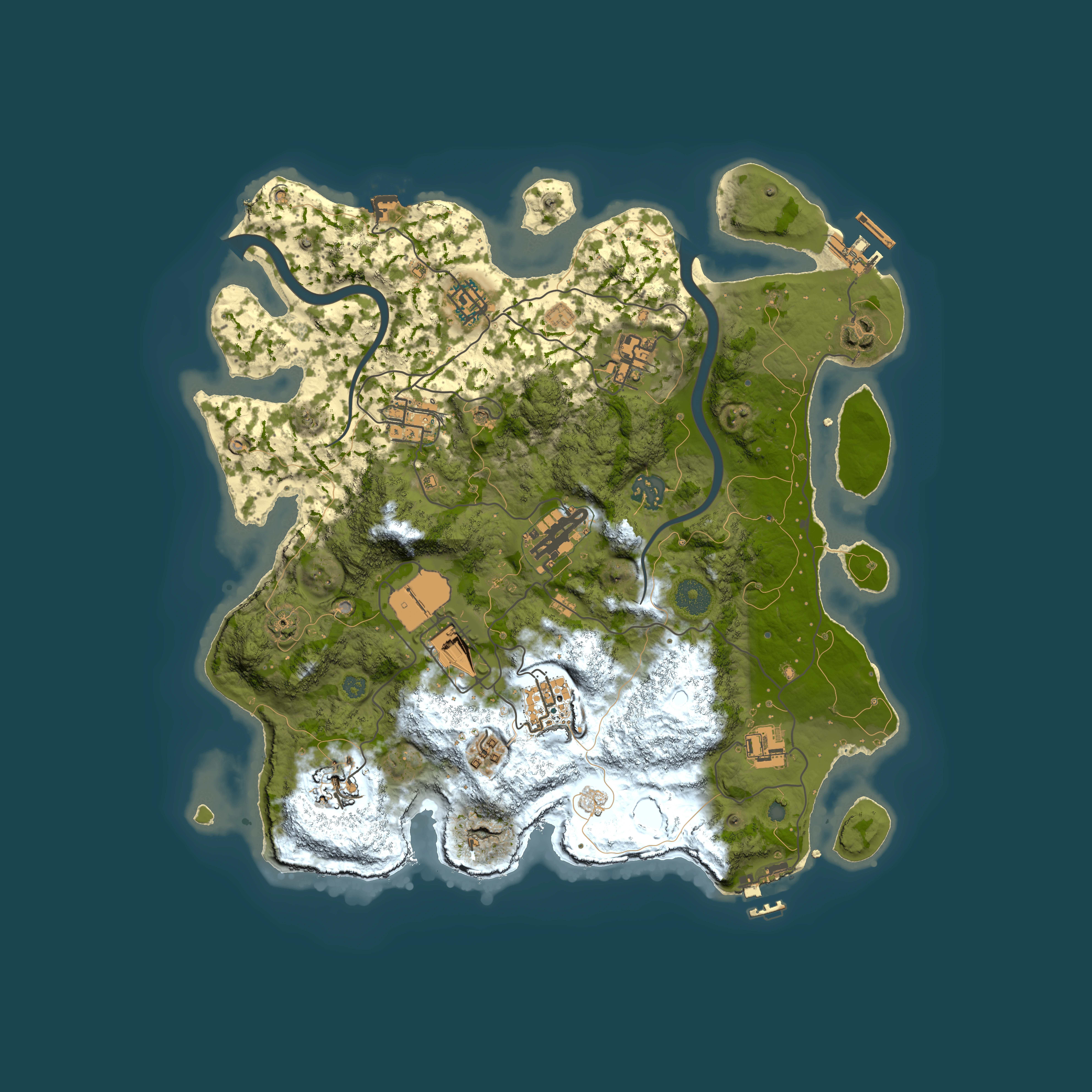 Full top-down render of Rust map seed 1412925866, 3600x3600m